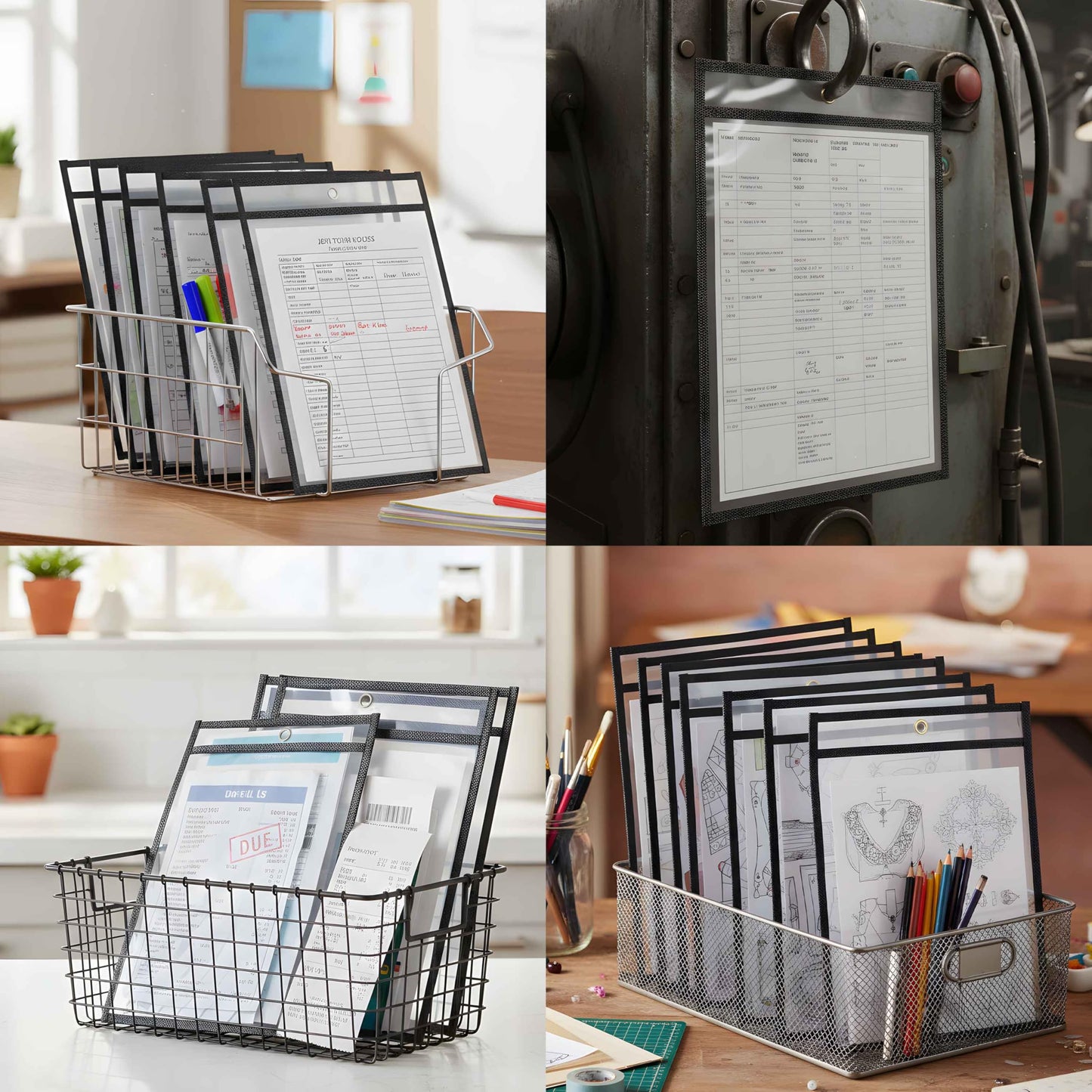 Pack of 50 Job Ticket Holders 10x14 Heavy Duty, 8.5 x 11 Letter Size, Clear & Black Plastic Sleeves, Hanging Document Sleeves, C-line Shop Ticket Holders 10x14