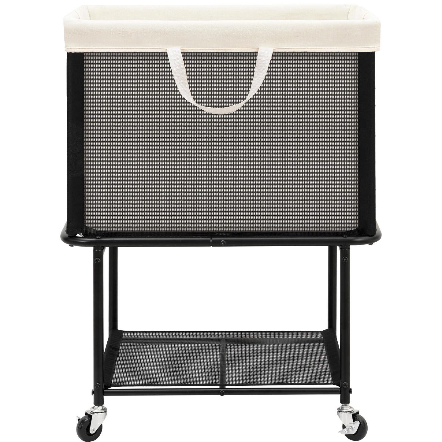 STO STO Rolling Laundry Hamper with Lockable Wheels, 29-Gallon (110L) Laundry Cart with Removable Canvas Bag, 2-Tier Clothes Basket Hamper with Shelf for Closet, Bedroom, Bathroom, Laundry Room, Beige