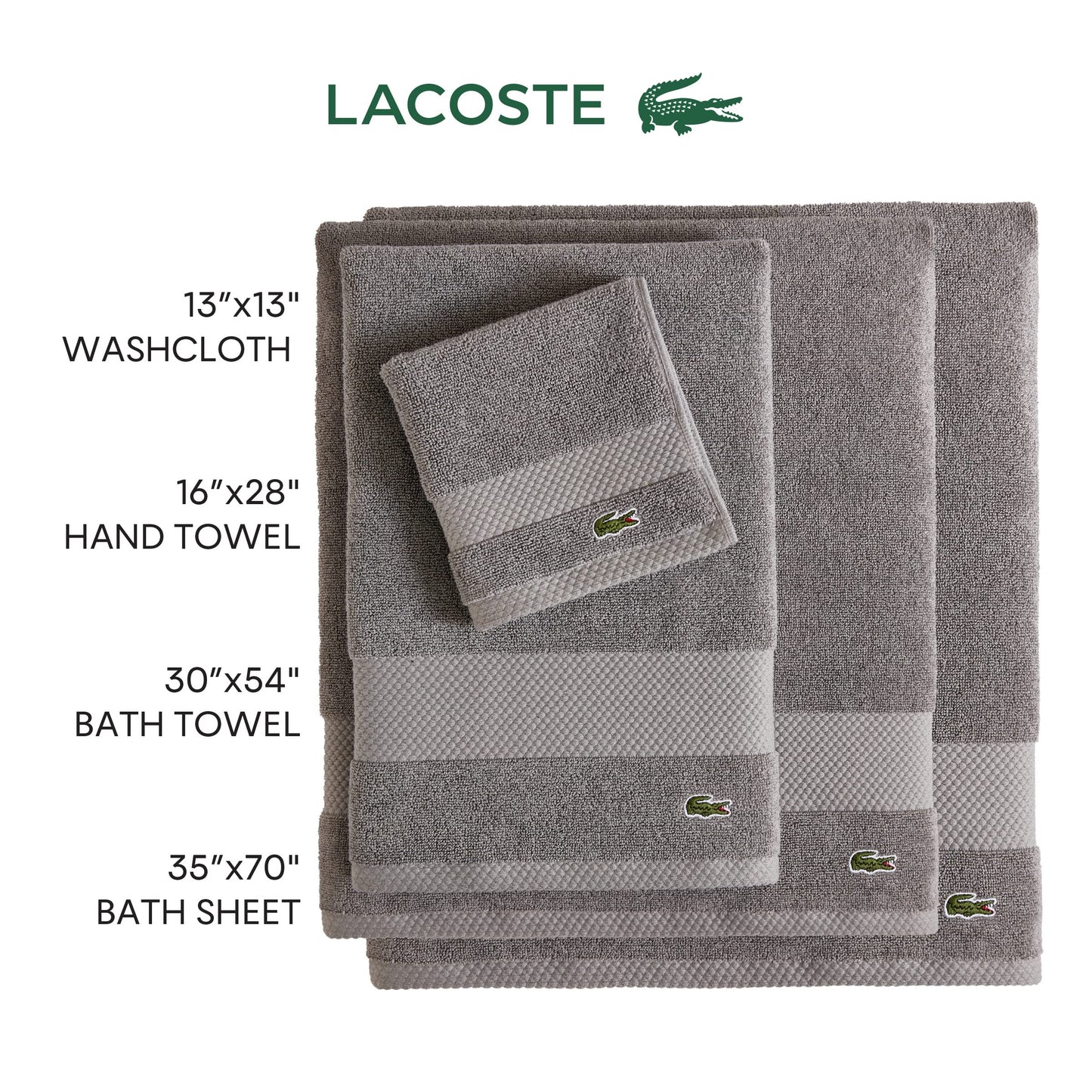Lacoste Heritage 100% Supima Cotton Bath Sheet, Croc Green, 35" x 70" – Highly Absorbent & Quick Drying, Premium Super Soft Bath Towel, Bathroom Essential, Gift for All Occasions, Machine Washable