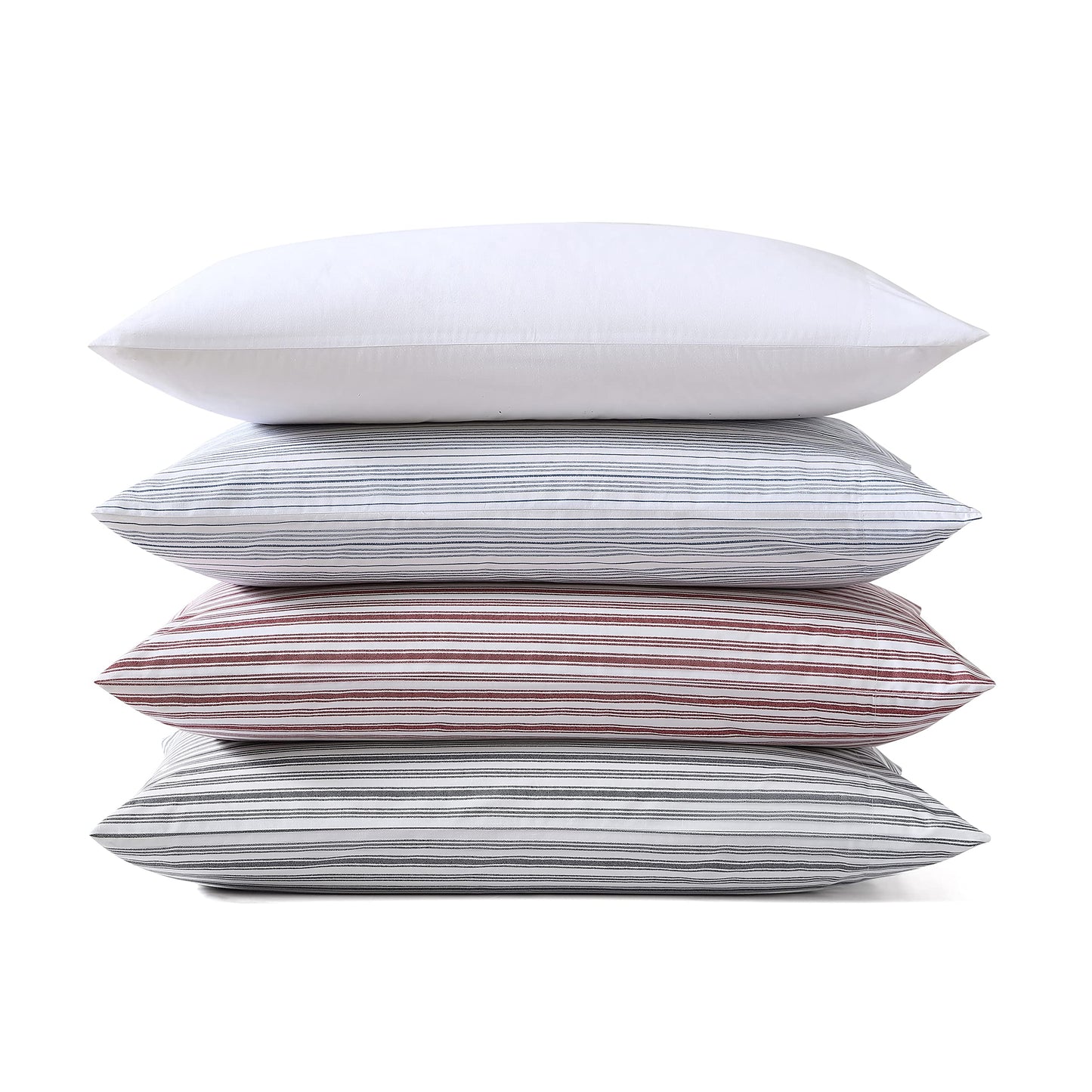 Nautica - Standard Pillowcase Set, 2-Piece Cotton Percale Bedding, Casual Home Decor (Coleridge Stripe Red, 20" x 30")