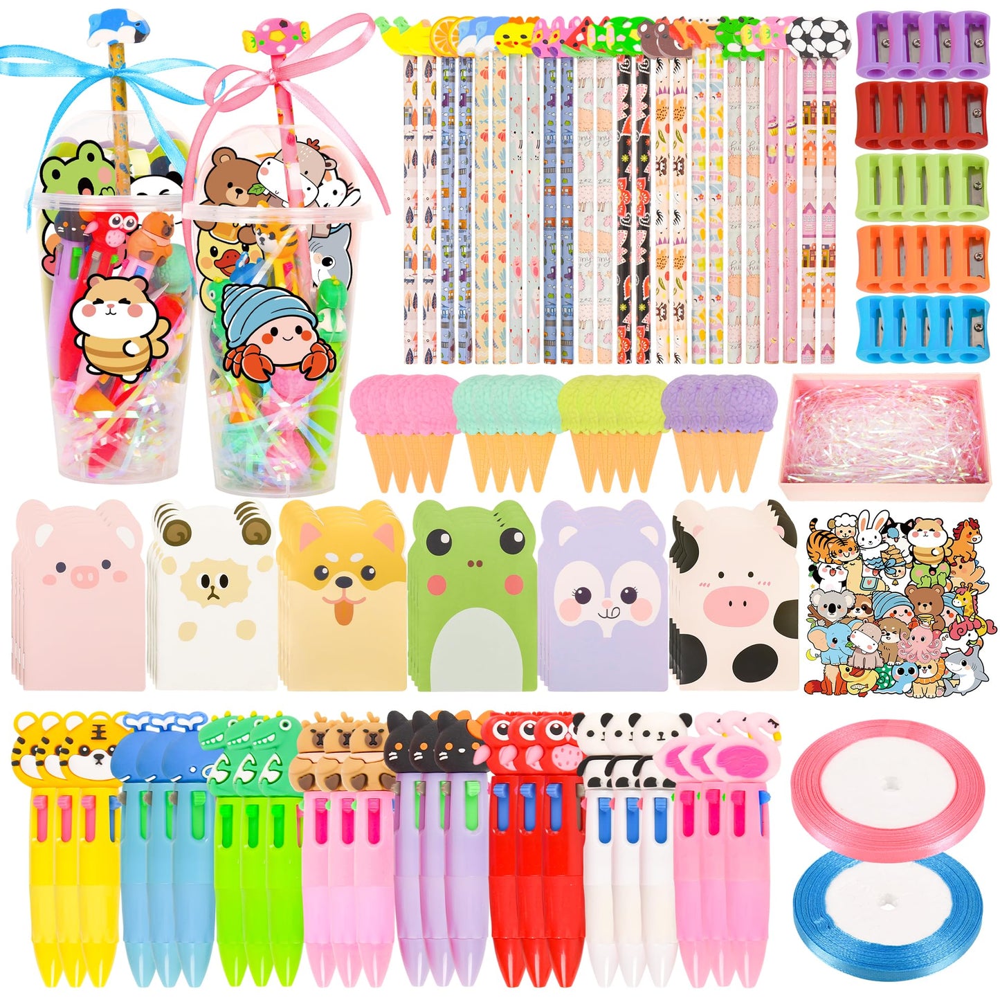 LiYiQ 24 Set 247-Piece Stationery Set for Student Rewards, Pencil Erasers Notebook Stickers for Classroom Party Goodie Bags and Prizes