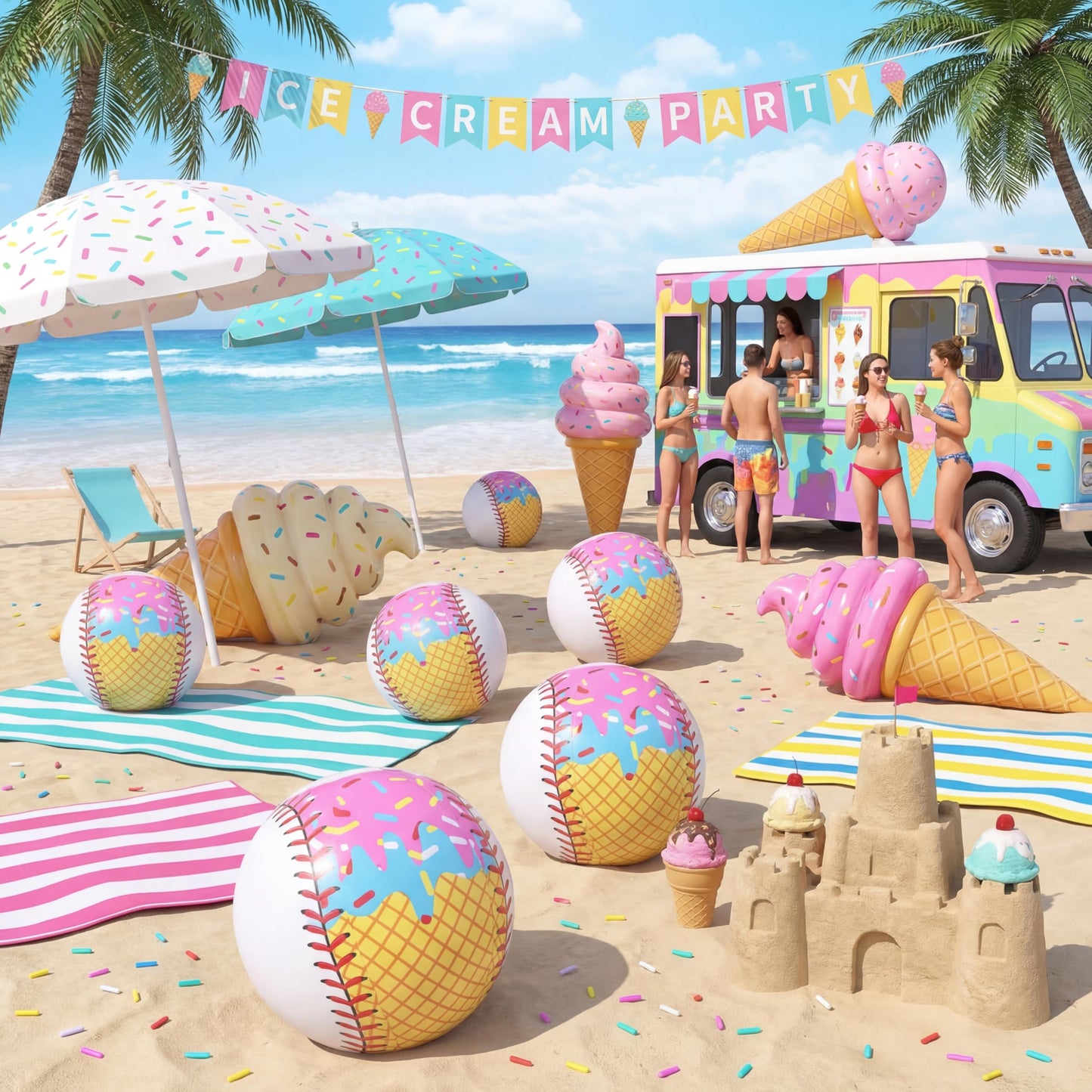 Teyva Daily 12 Pack Inflatable Ice Cream Drip Baseball Beach Ball 7.87 Inch Ice Cream Drip Beach Balls for Summer Outdoor Pool and Seaside Game Gifts Birthday Sports Baseball Party Supplies Favors