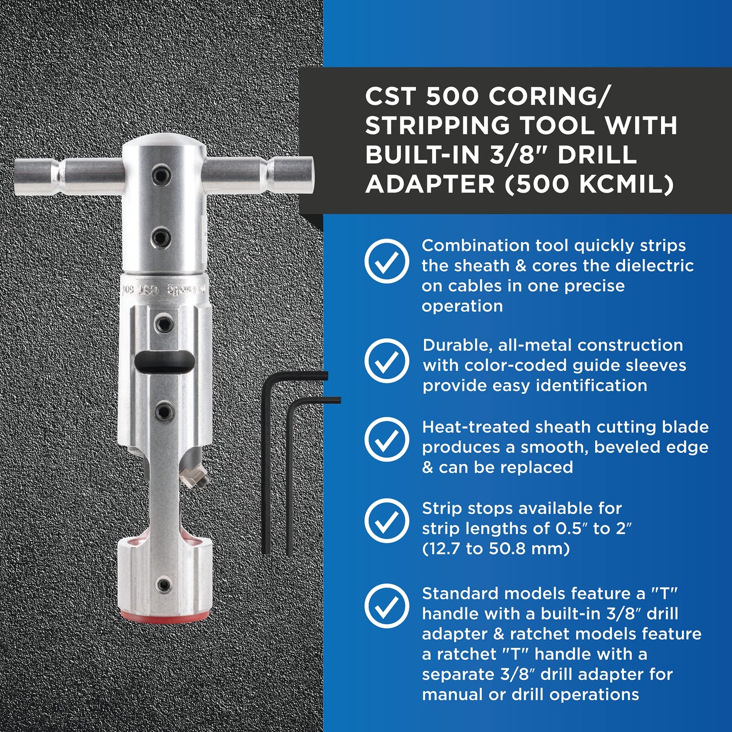 Cablematic CST 500 Coring and Stripping Tool for Professional Technicians, Electricians, and Installers, Easily Portable Tool for 500 Kcmil Cable, 13 Ounces
