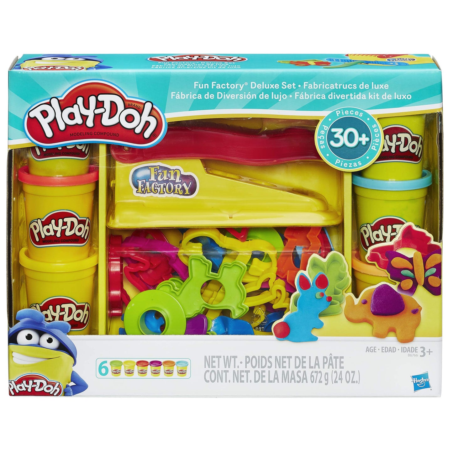 Play-Doh Toy - Fun Factory Deluxe Playset - Include 6 Tubs of Play Doh Modelling Compound
