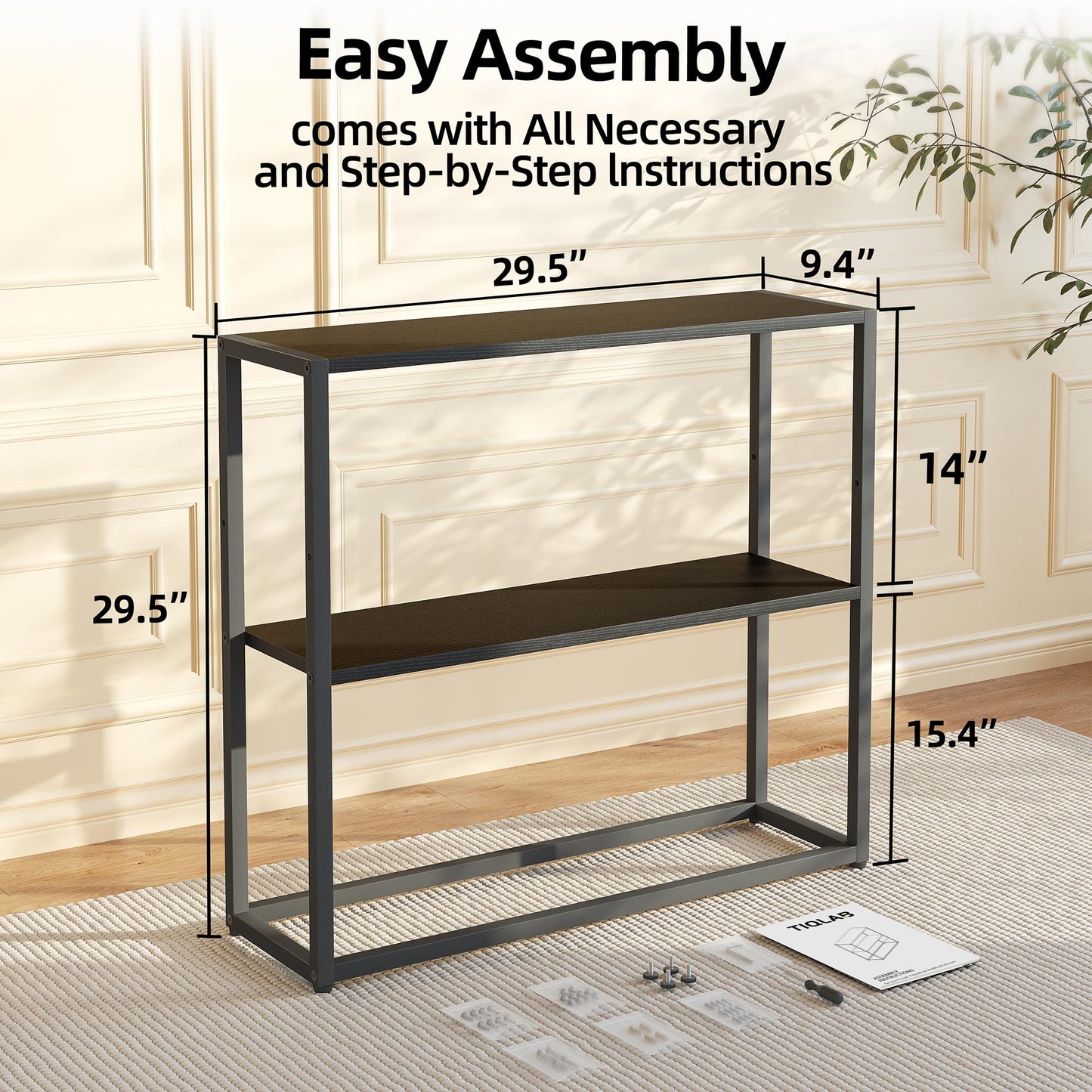 TIQLAB Small Entryway Table, 29.5" Narrow Console Table with Shelves, Sofa Table, Couch Table, Side Table, Entry Table for Hallway, Living Room, Small Space, Black