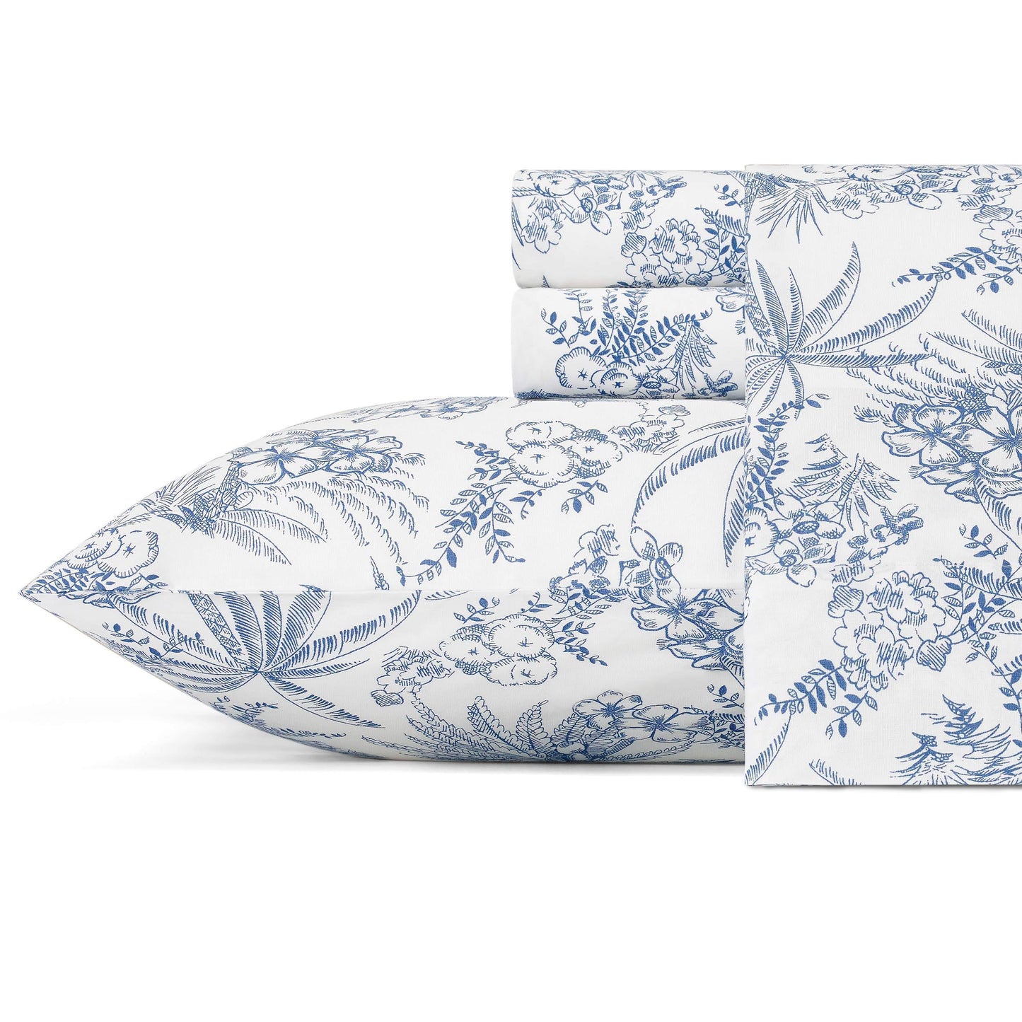 Tommy Bahama - King Size Sheets Set, Crisp & Tailored Cooling Sheets with a Smooth Cotton Percale Lightweight Feel - Bed Sheets with Matching Pillowcases & Fitted Sheet (Pen and Ink Palm Blue)