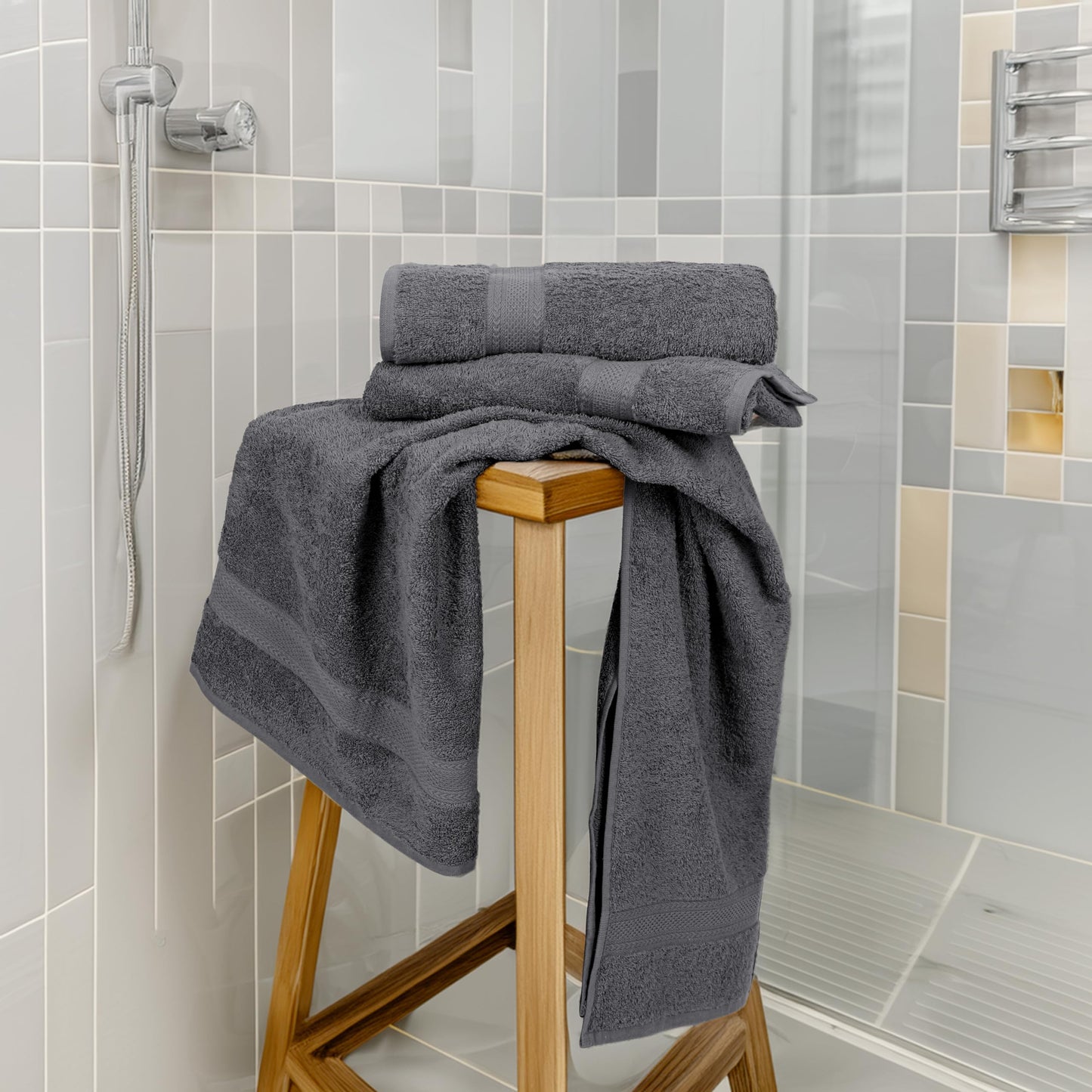 TEXCRAFT Commercial Bulk Pack of 12 Bath Towels – 100% Cotton Terry 24" x 48" – Ideal for Hotels, Salons, Gyms, Spas & Institutional Use – Charcoal Grey
