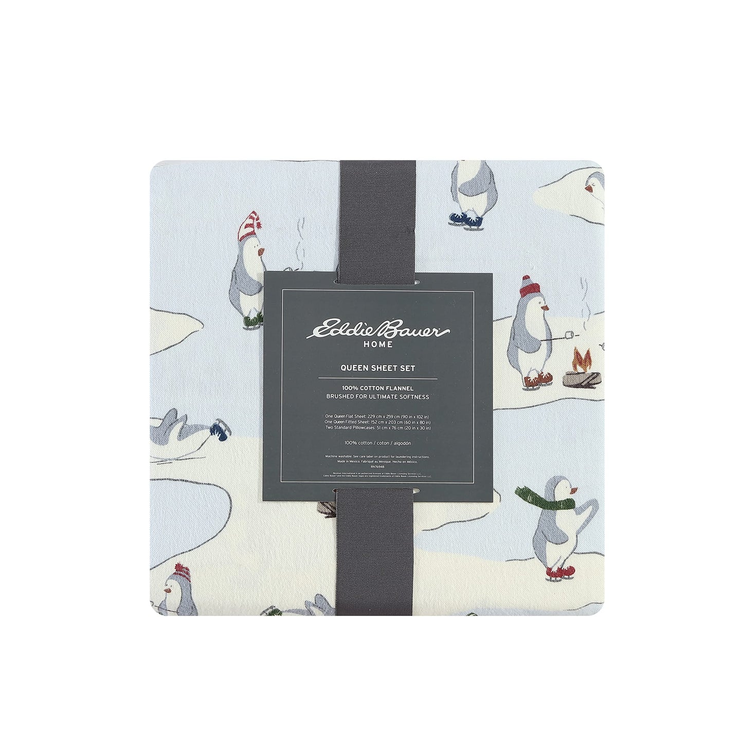 Eddie Bauer - Flannel Sheets KingSize, Anti-Pilling & Wrinkle Resistant Cotton, Touchably Soft for All-Season Comfort - Bed Sheets with Matching Pillowcase & Fitted Sheet (Skating Penguin)