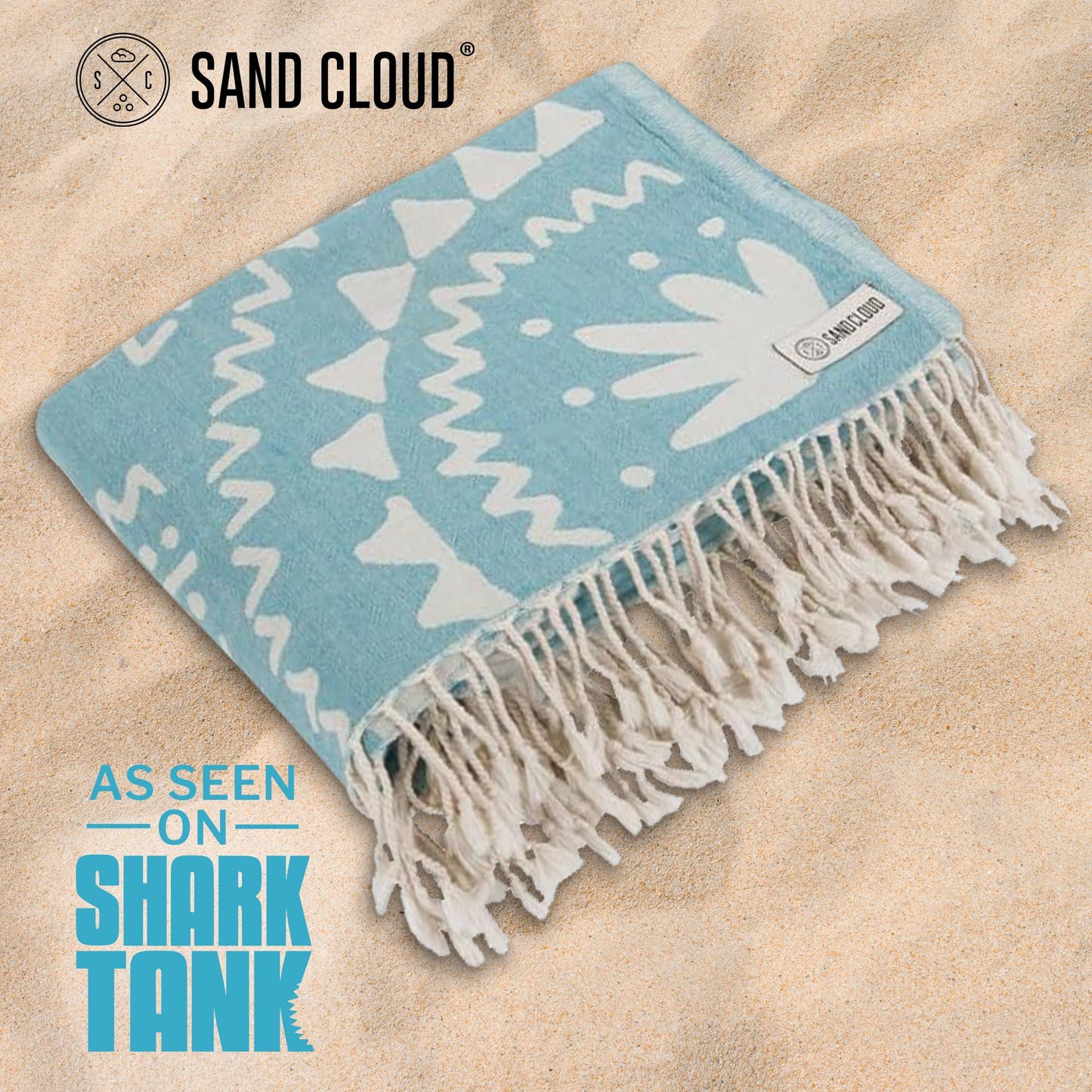 Sand Cloud Large Turkish Beach Towel - Sand Free - 100% Organic Turkish Cotton Yarn - Quick Dry Towel for Beach, Picnic Blanket or Throw - As Seen on Shark Tank - Boho Turquoise XL