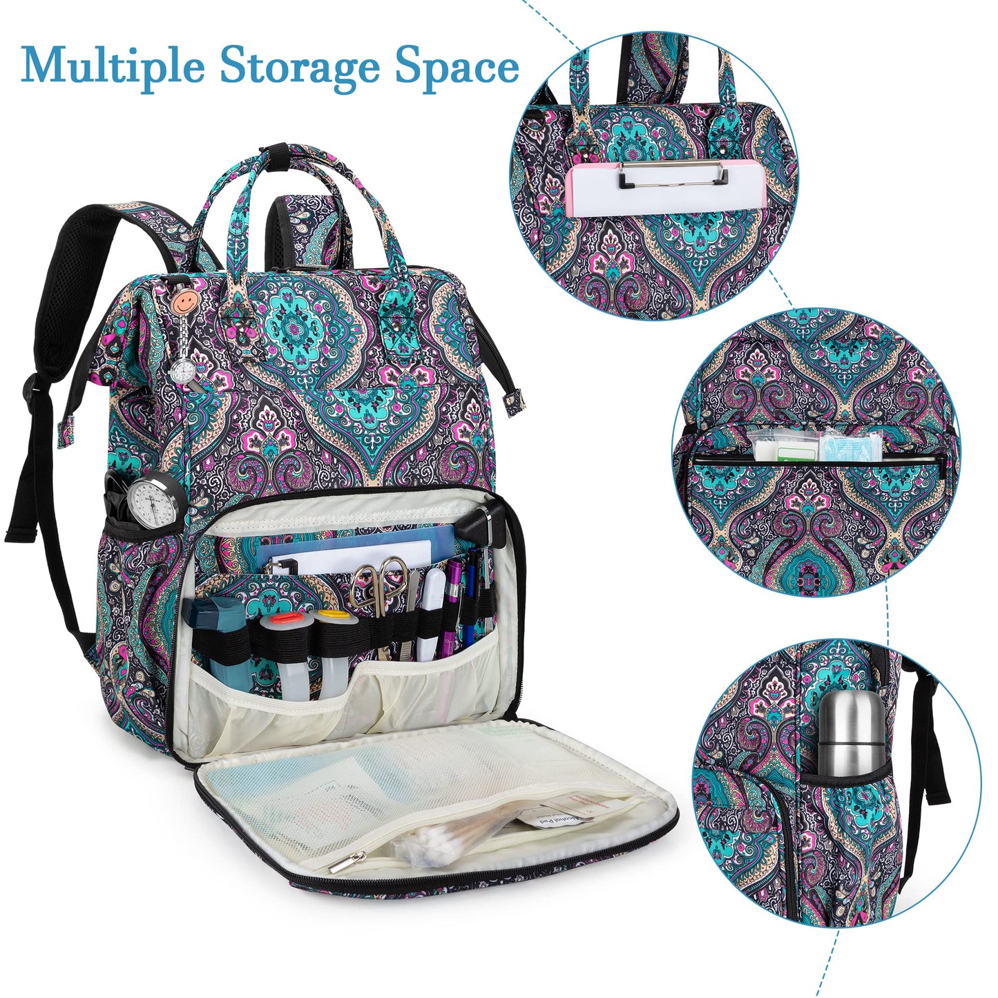 LoDrid Nurse Bag, Heavy Duty Nurse Work Backpack for Men & Women, Nurse Storage Backpack for Work with Steel Frame Top, 15.6" Laptop Layer, Zip-Top Closure & Inner Padded, Totem, Bag Only