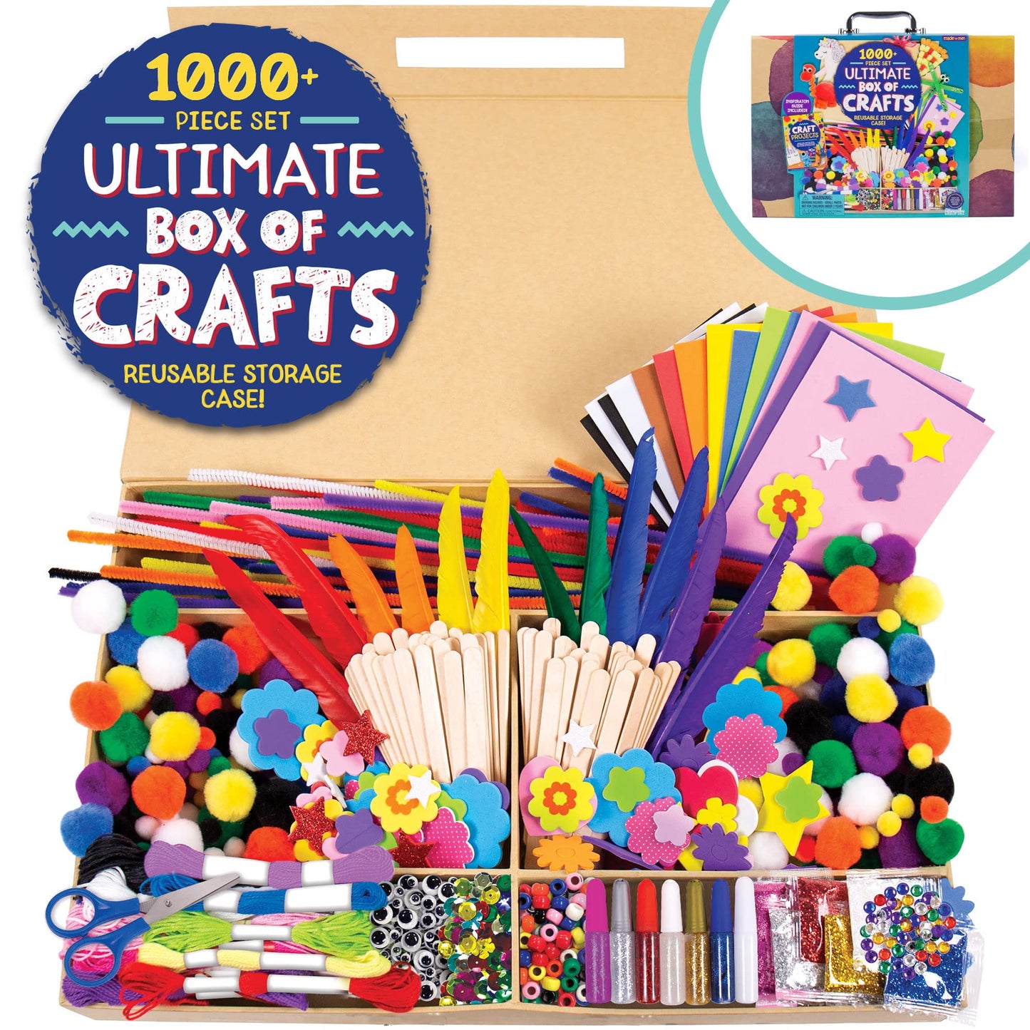 Made By Me Ultimate Craft Box, Art & Craft Activities 1000 Piece Set, Storage Case, Great for Preschool, Adult & Group Projects, Craft Box for Kids Girls & Boys