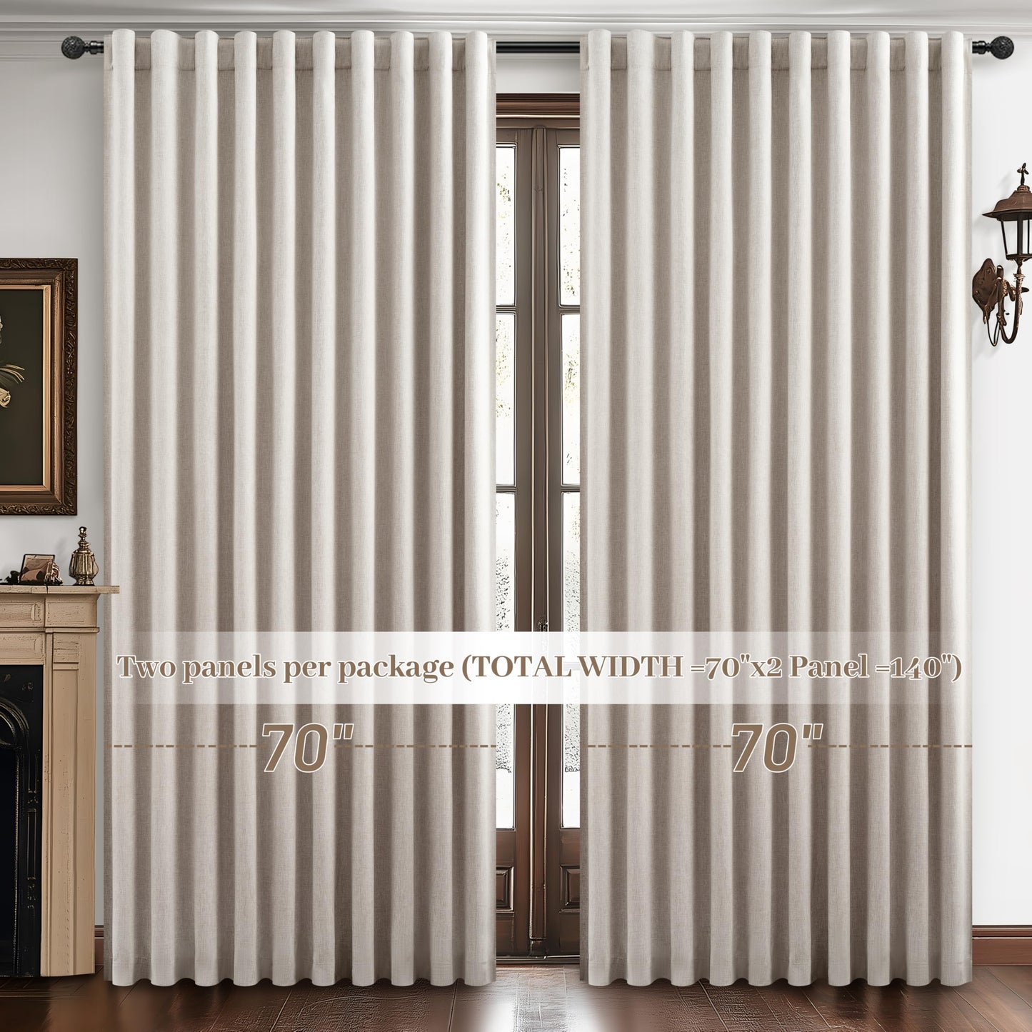 Blackout Curtains 70 Inches Extra Wide Natural Linen Curtains 84 Inch Length for Living Room, Pleated Farmhouse Bedroom Thermal Drapes for Winter Thick Window Energy Efficient 70"W x 84"L 2 Panels