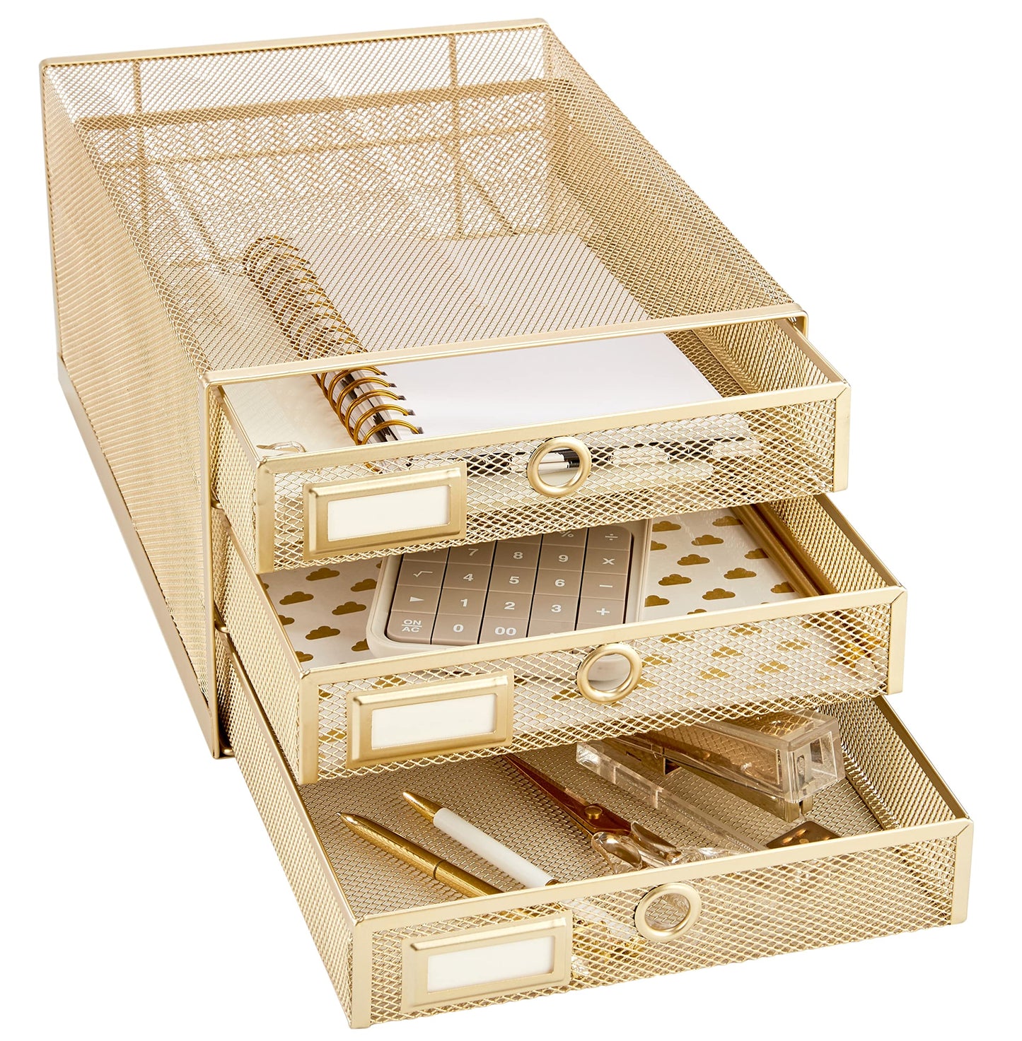 Annova Desk Organizer Wire Mesh 3 Tier Sliding Drawers Paper Sorter/Multifunctional/Premium Solid Construction for Letters, Documents, Mail, Files, Paper, Kids' Art Supplies (Gold)