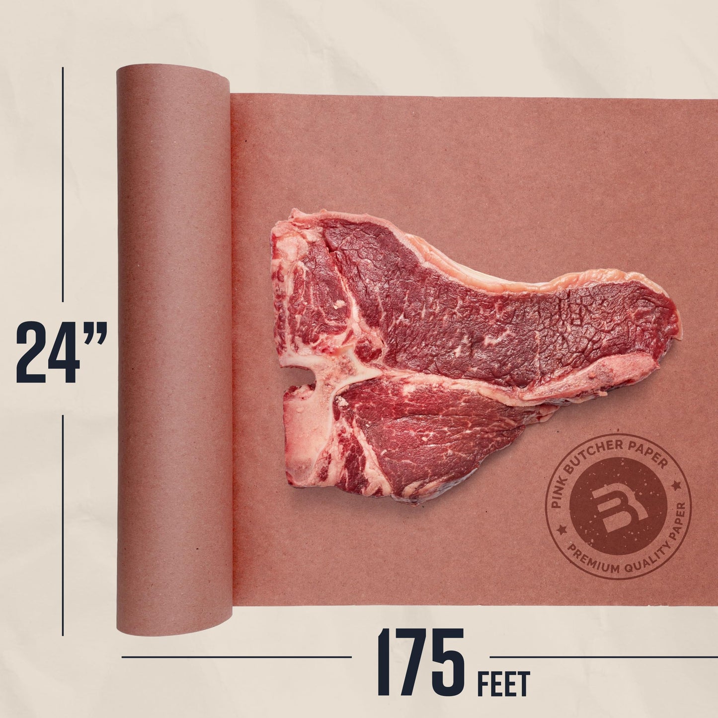 Bryco Goods Pink Butcher Paper Roll with Dispenser Box, 24" x 175' (2100”) Food-Grade Peach Butcher Paper for Smoker, BBQ, Grilling, Smoking Meat - USA Made - Unbleached, Uncoated and Unwaxed