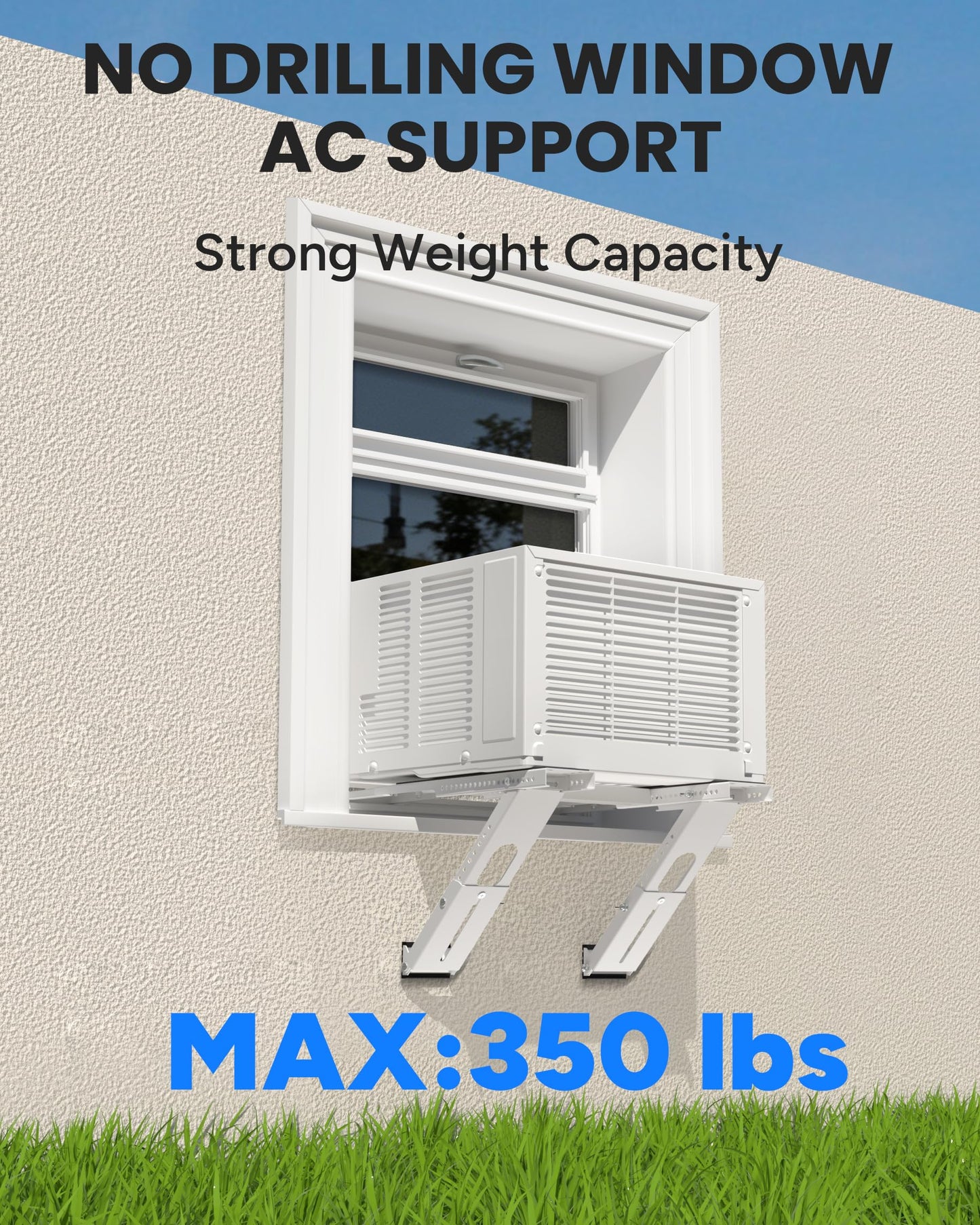 Toutgood Window AC Bracket No Drilling, Heavy Duty Drilless Window Air Conditioner Support Brackets with 2 Arms, A/C Holder for 5000 Btu to 24000 Btu Outdoor AC Window Units, Max 350 Lb Capacity