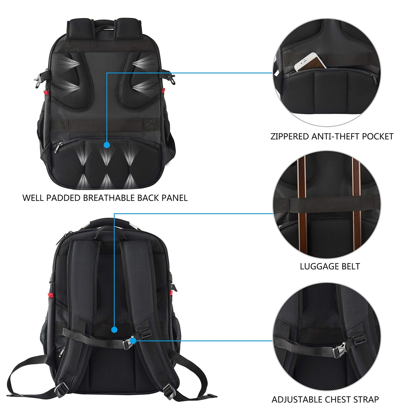 KROSER Travel Laptop Backpack 17.3 Inch XL Computer Backpack with Hard Shell Saferoom RFID Pockets Water-Repellent Business College Daypack Stylish Bag for Men/Women-Black