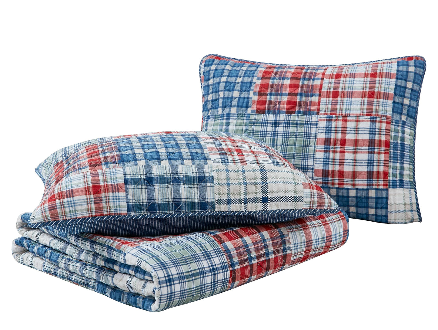 Nautica – Twin Quilt Set, Reversible Bedding with Matching Sham, Patchwork Plaid Room Decor, Lightweight Bed Set, College Dorm Room Essentials (Raeford Blue)