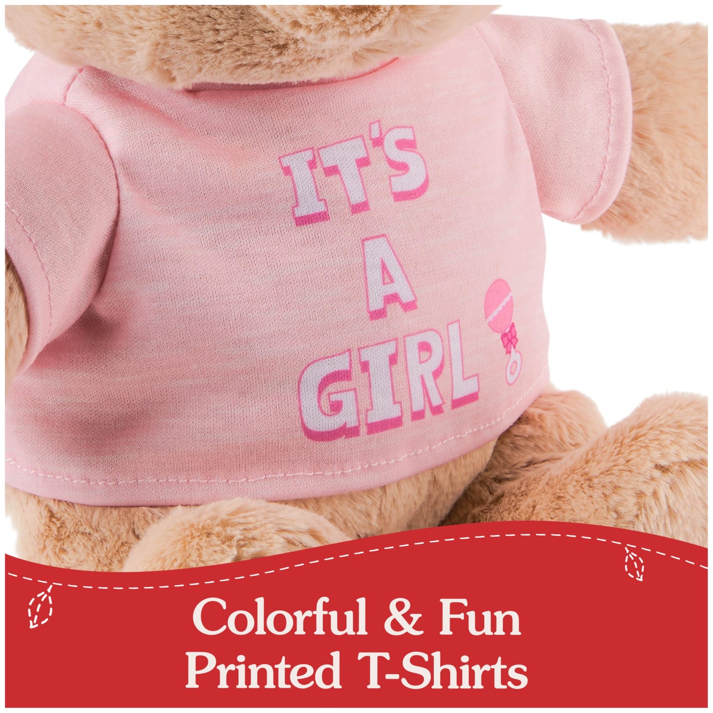 GUND “It's a Girl” Sustainable Message Bear with Pink T-Shirt, Teddy Bear Made from 100% Recycled Materials for Ages 1 and Up, Tan, 12”