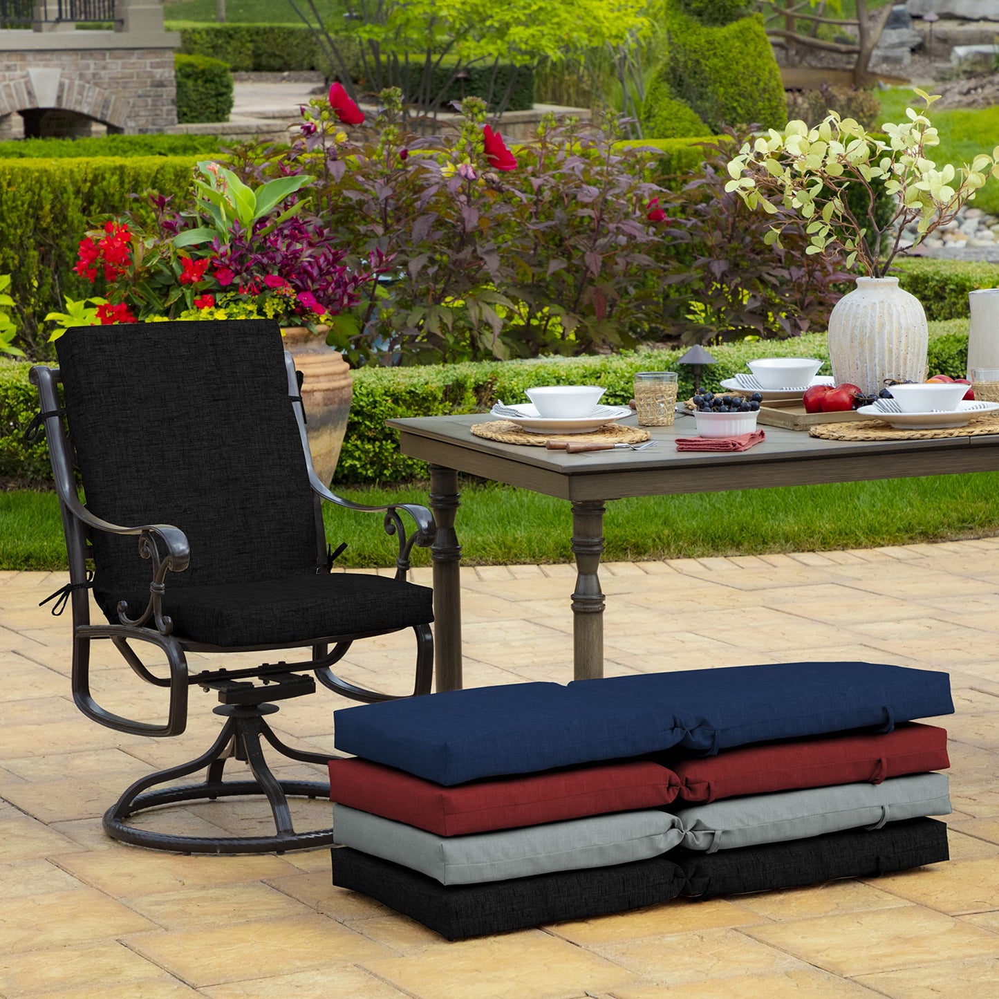 Arden 2-Pack Outdoor Patio Dining Chair Cushion, 20x44, Rain-Proof Seat Pad, Fade-Resistant Outdoor Cushion Black Leala