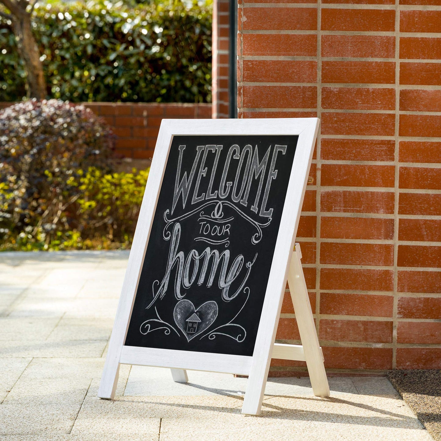 Glitzhome A-Frame Chalkboard Sign 30"x20" Wooden Sandwich Board Easel Sign Outdoor Standing Wall Chalkboard for Restaurants, Cafes, Weddings(White)