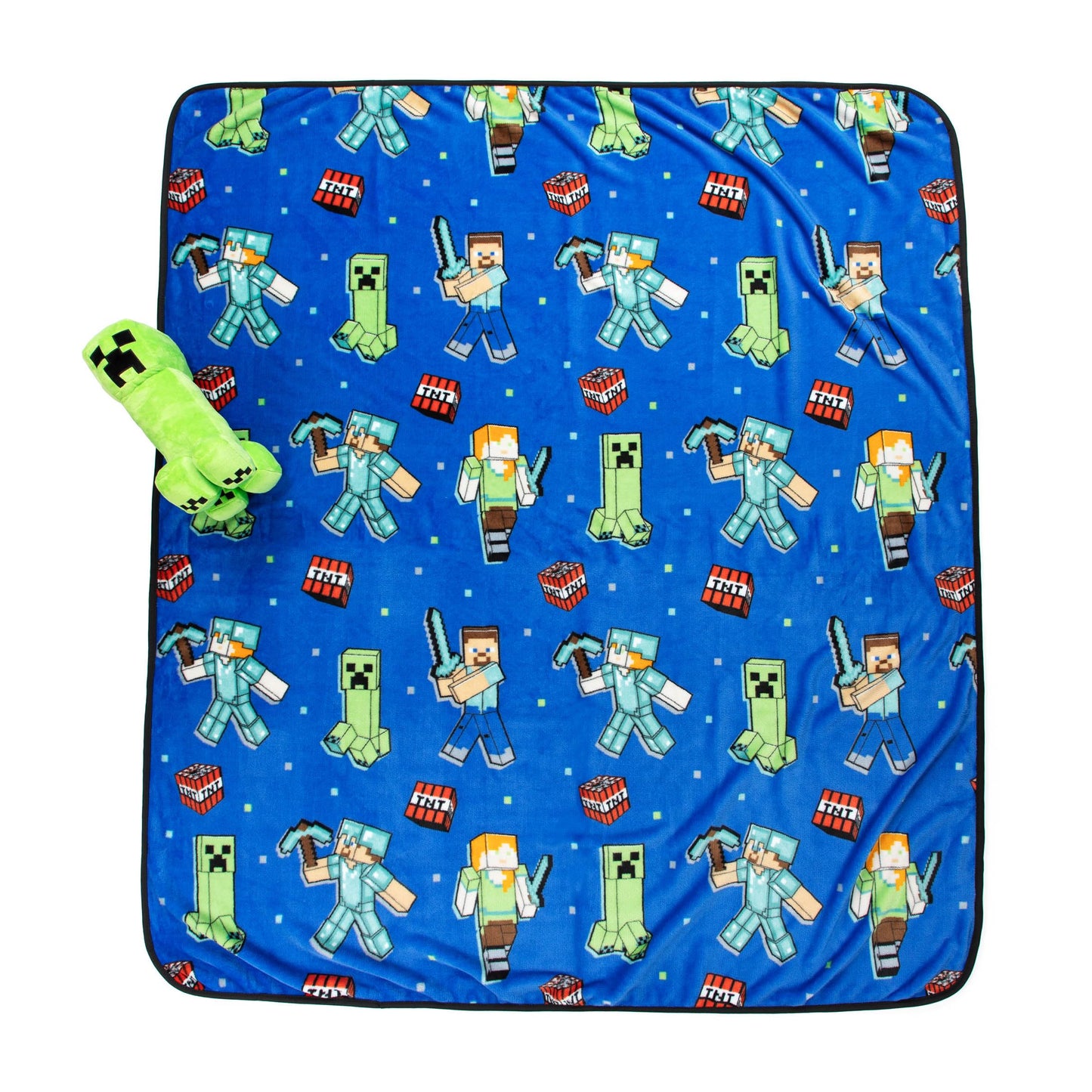 Jay Franco Minecraft Creeper Plush Mini Pillow Buddy & 50 x 60 Inch Throw Blanket Set - Kids Super Soft 2 Piece Cuddle Set