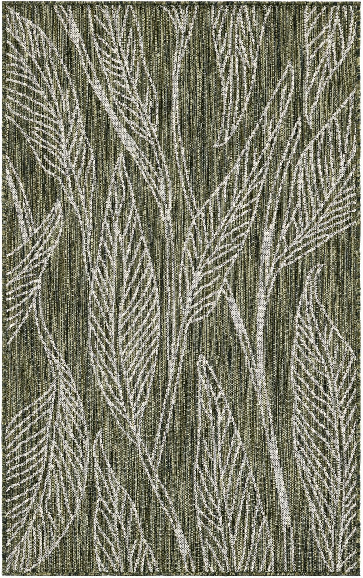 Unique Loom Outdoor Botanical Collection Area Rug - Leaf (3' 3" x 5' 3" Rectangle Green/Ivory)