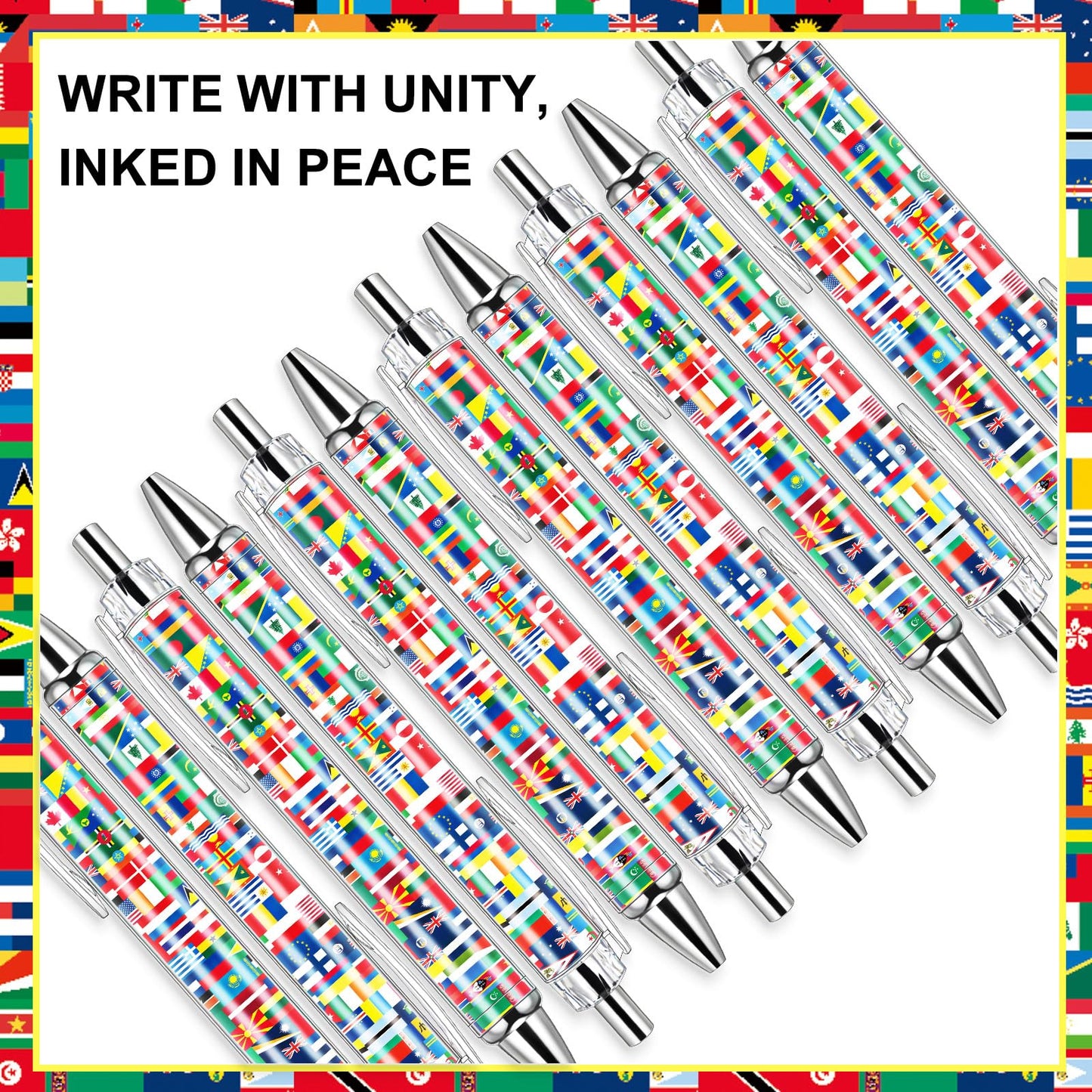Janlaugh 50 Pcs 2026 Soccer International Flag Pens Around The World Party Favors Multicultural Country Flags Ballpoint Pens Bulk Gifts for Students School Classroom Employees Coworkers Team Staff