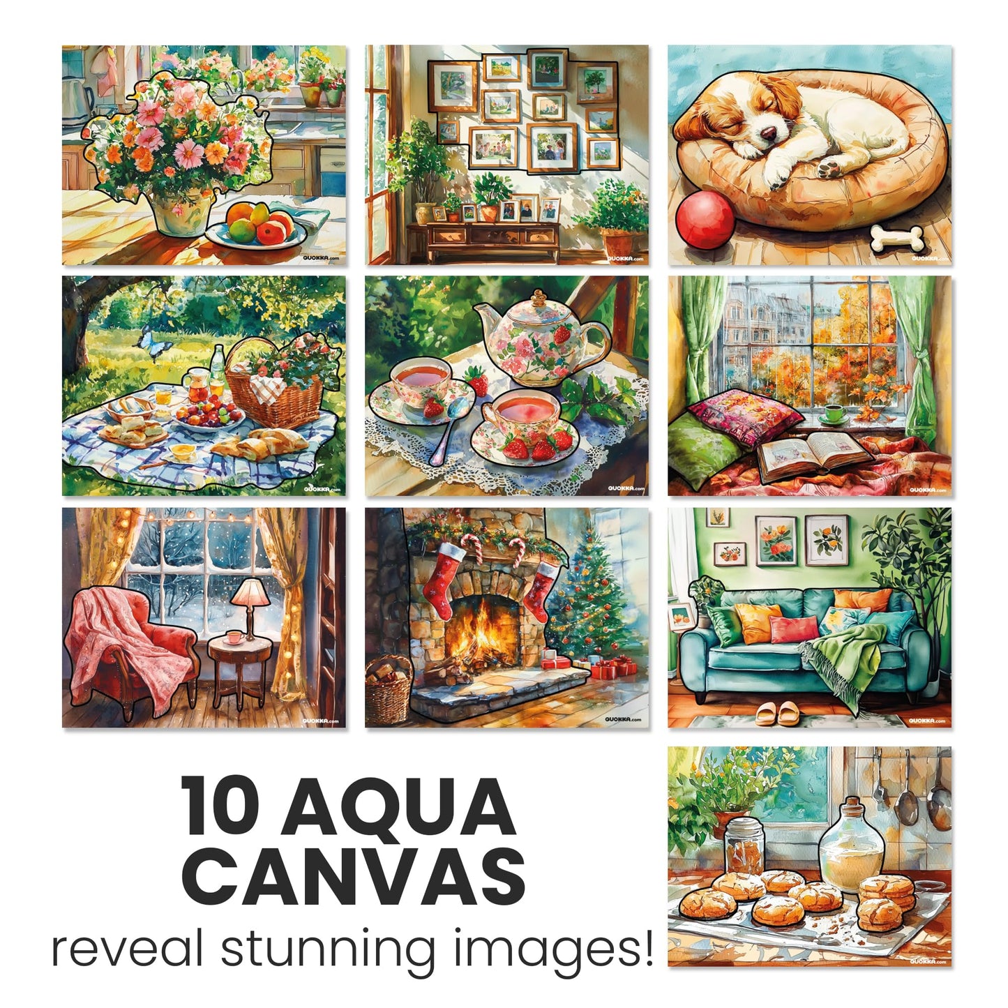 QUOKKA Dementia Activities for Seniors - Water Painting for Dementia and Alzheimer’s Patients - 10 Pack Cozy Home Art Sheets - No Mess Crafts and Cognitive Gifts for Elderly Adults in Nursing Homes