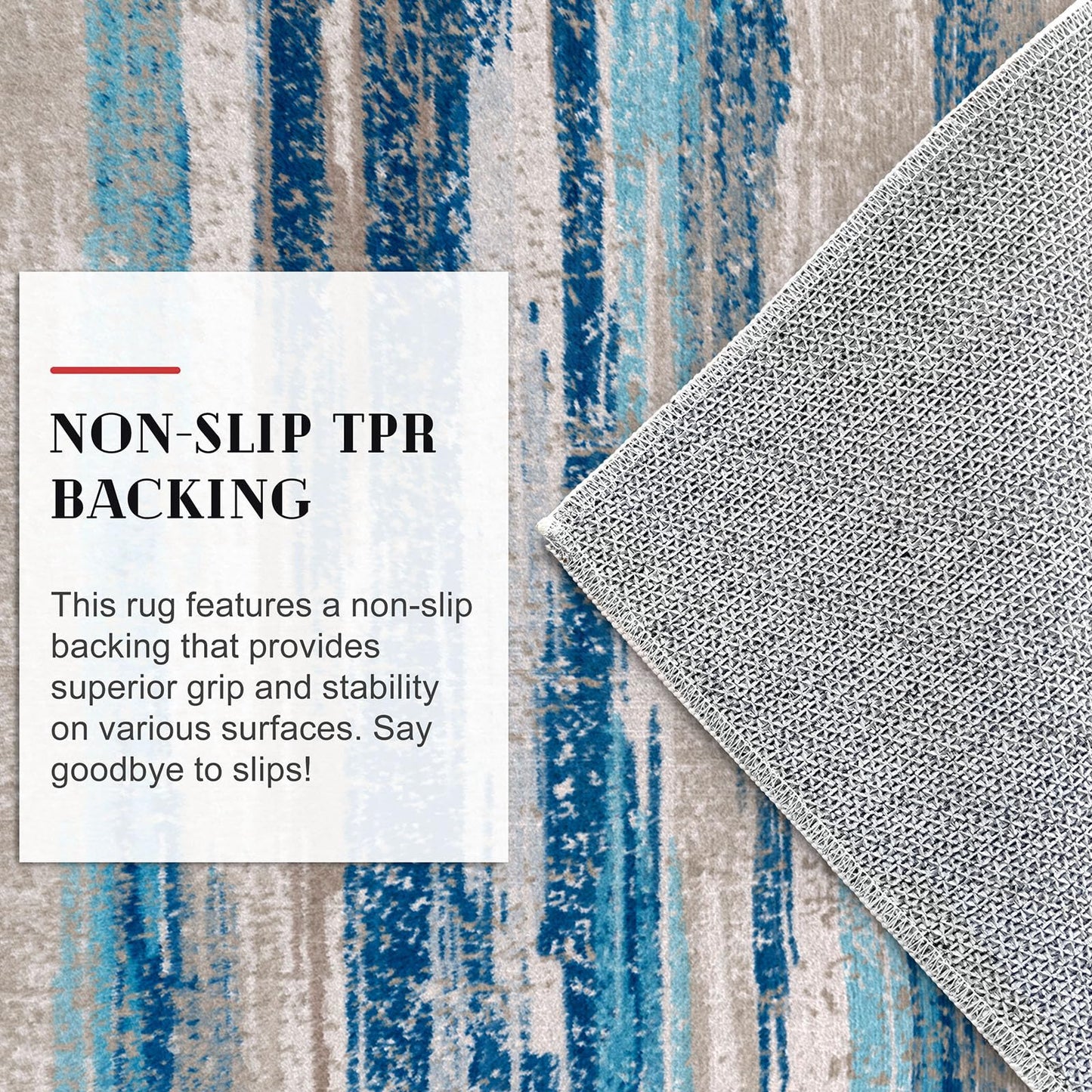 Lansny Modern Abstract 2x6 Blue Washable Kitchen Runner Non-Slip Soft Hallway Rug Runner Thin Print Faux Wool Carpet for Entryway Bedroom Laundry Room Indoor Home Decor
