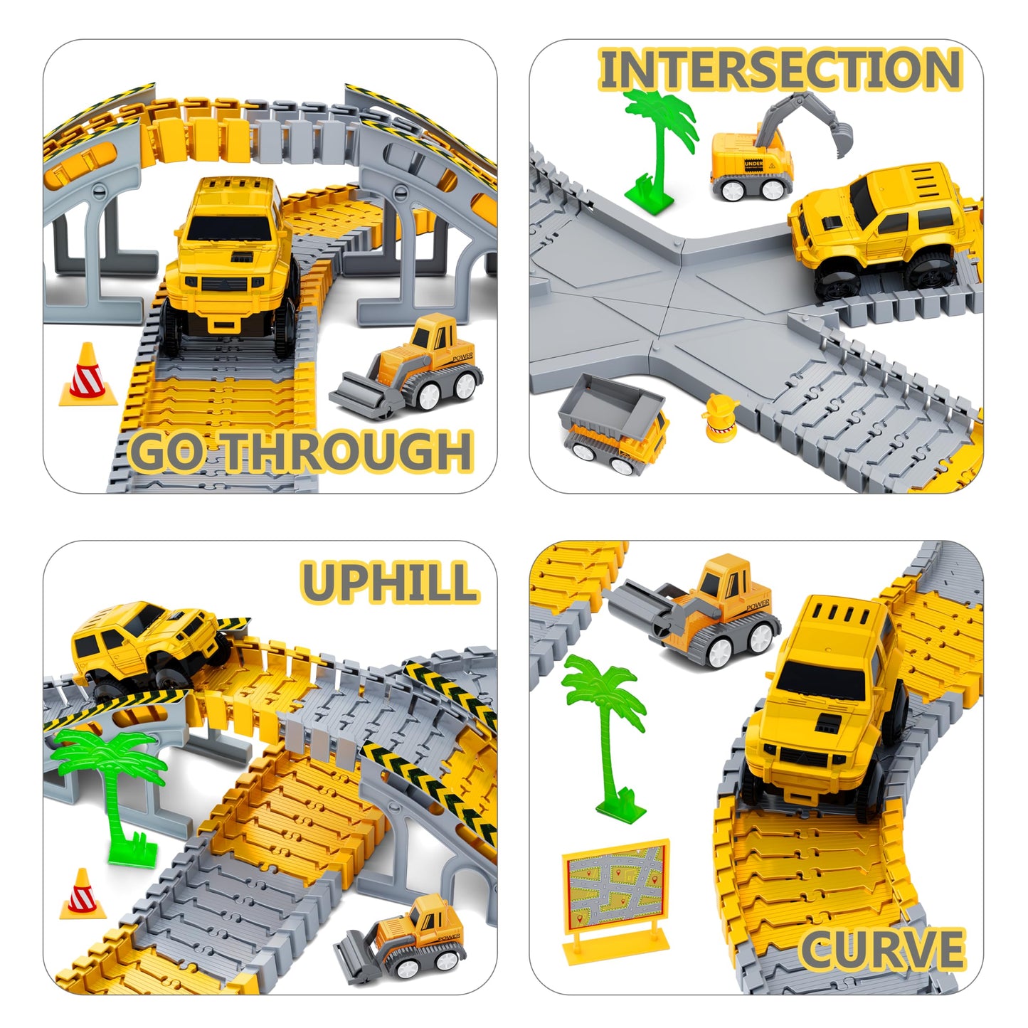 Toys for Kids 253 Pieces Building Race Track Toy for 3 4 5 6 7 8 Year Old Boys 5 Pieces Truck Building and Flexible Track Set to Create