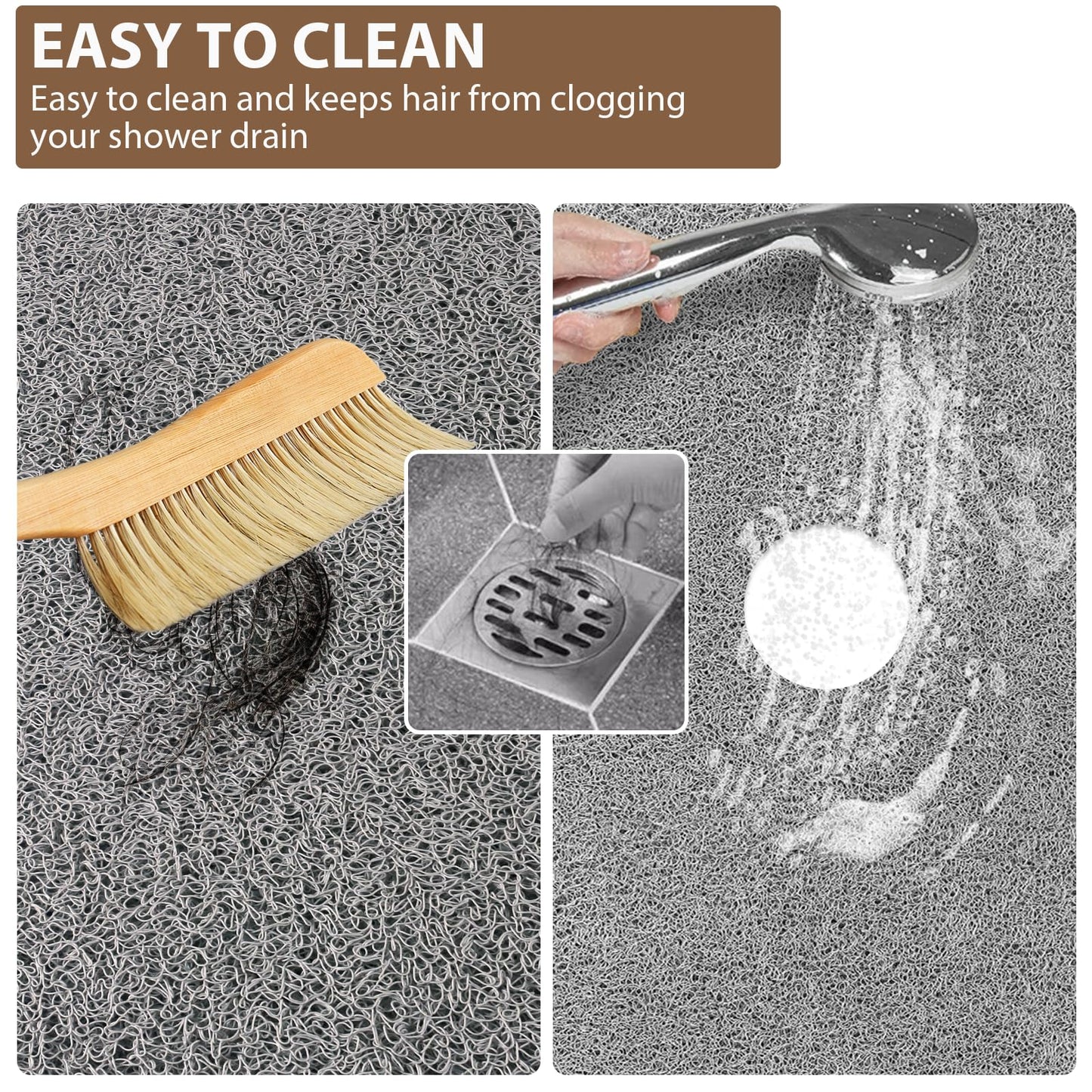 Extra Large Non Slip Shower Mat: 47.2x31.5 inch Loofah Shower Mat for Inside Shower with Drain Hole in Middle, Soft PVC Anti-Slip Shower Stall Mats for Bathroom,Wet Area, Quick Drying