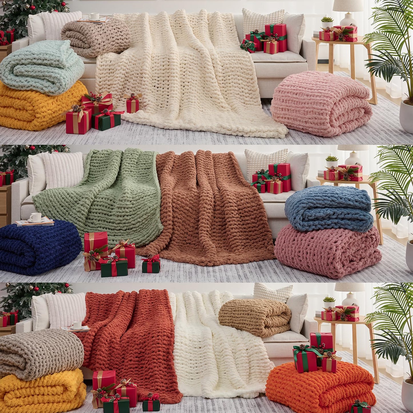 L'AGRATY Chunky Knit Blanket - Soft Chunky Throw 60x80 inches: 100% Hand Kintted Chenile Crochet Throw for Couch - Large Cable Knit Blanket for Home Decor (Ivory)