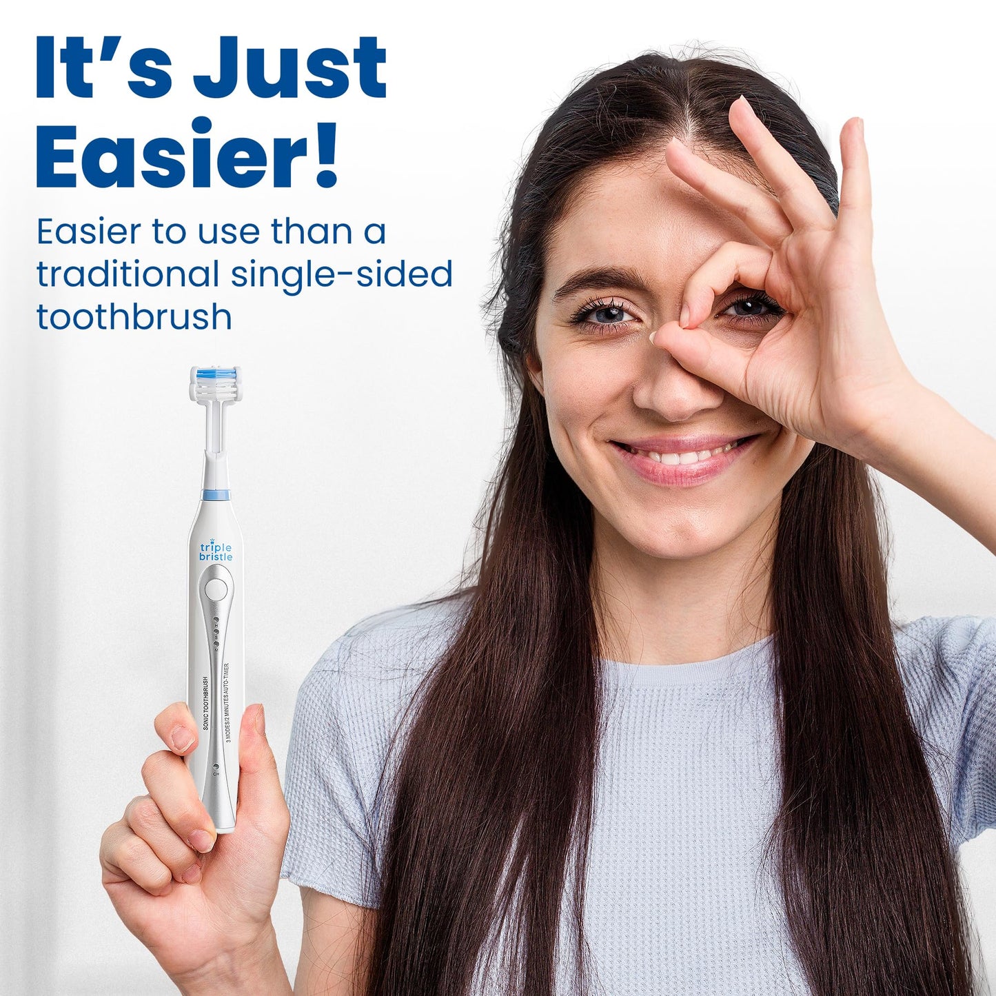 Triple Bristle Original Sonic Toothbrush | Rechargeable 31,000 VPM Tooth Brush | Patented 3 Head Design | Angled Bristles Clean Each Tooth | Dentist Created & Approved Original