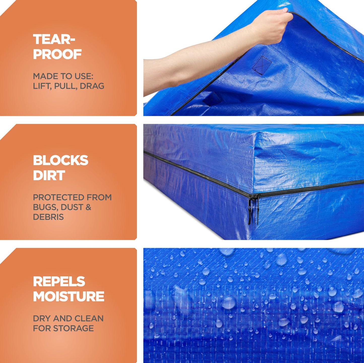 Queen Mattress Bags For Moving With 8 Handles (2-Pack) Queen Mattress Moving Bag – Tear-Proof Mattress Storage Cover With Dual Zippers – Reusable Mattress Moving Bags - Storage Mattress Protector