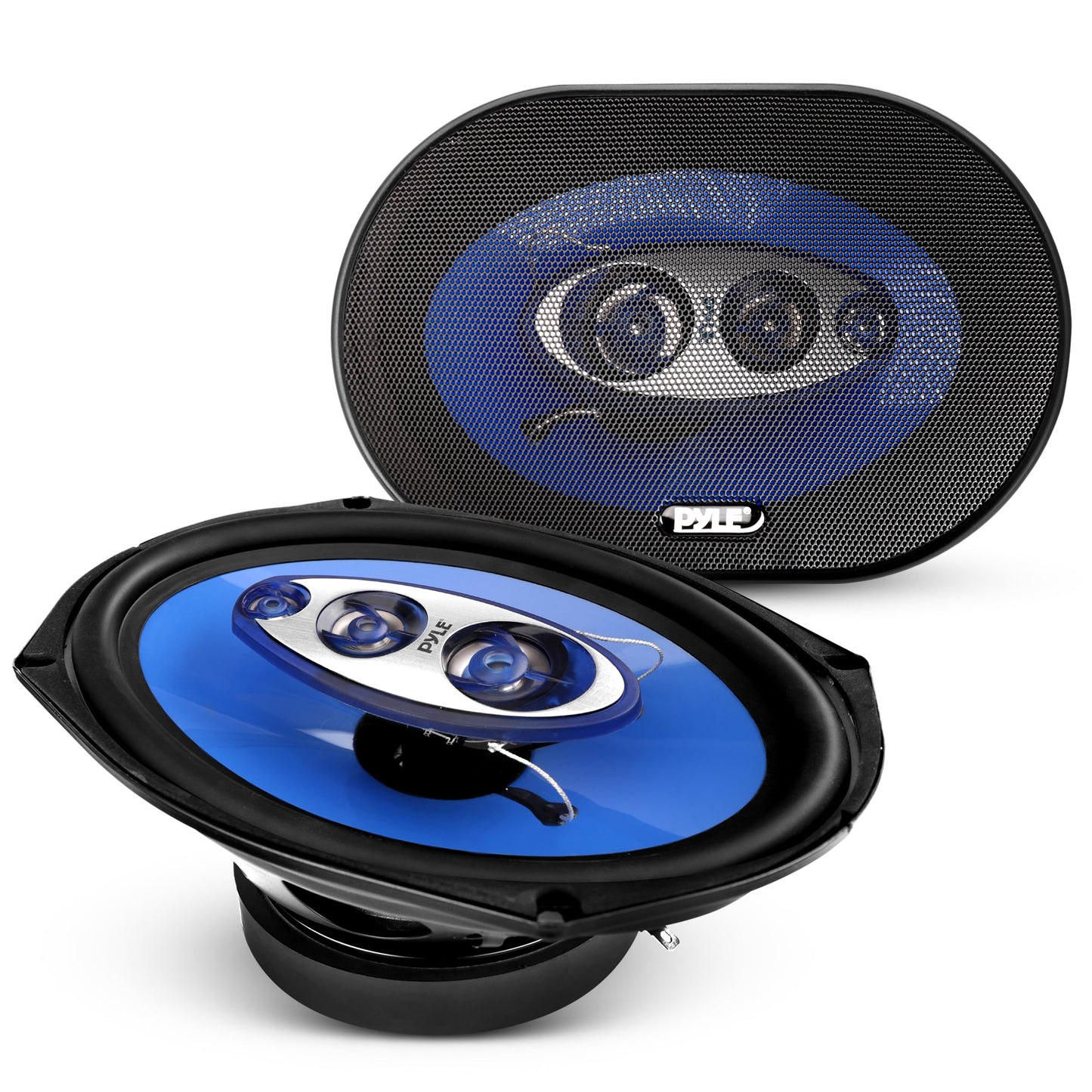 6” x 8” Car Sound Speaker (Pair) - Upgraded Blue Poly Injection Cone 3-Way 360 Watts w/ Non-fatiguing Butyl Rubber Surround 70 - 20Khz Frequency Response 4 Ohm & 1" ASV Voice Coil - Pyle PL683BL