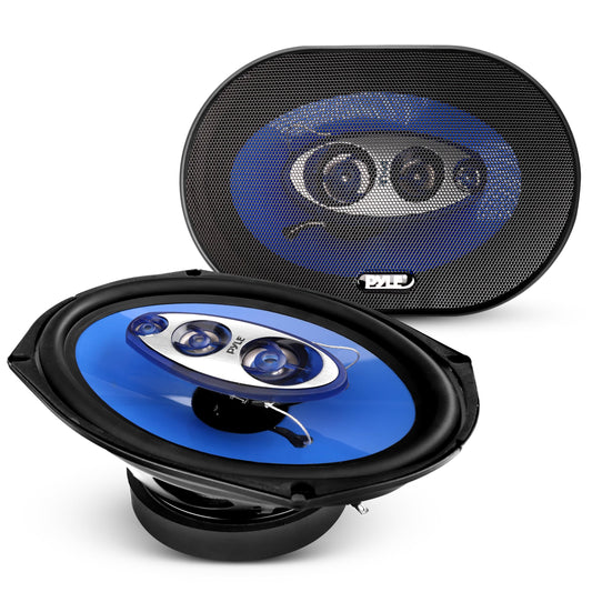 6” x 8” Car Sound Speaker (Pair) - Upgraded Blue Poly Injection Cone 3-Way 360 Watts w/ Non-fatiguing Butyl Rubber Surround 70 - 20Khz Frequency Response 4 Ohm & 1" ASV Voice Coil - Pyle PL683BL