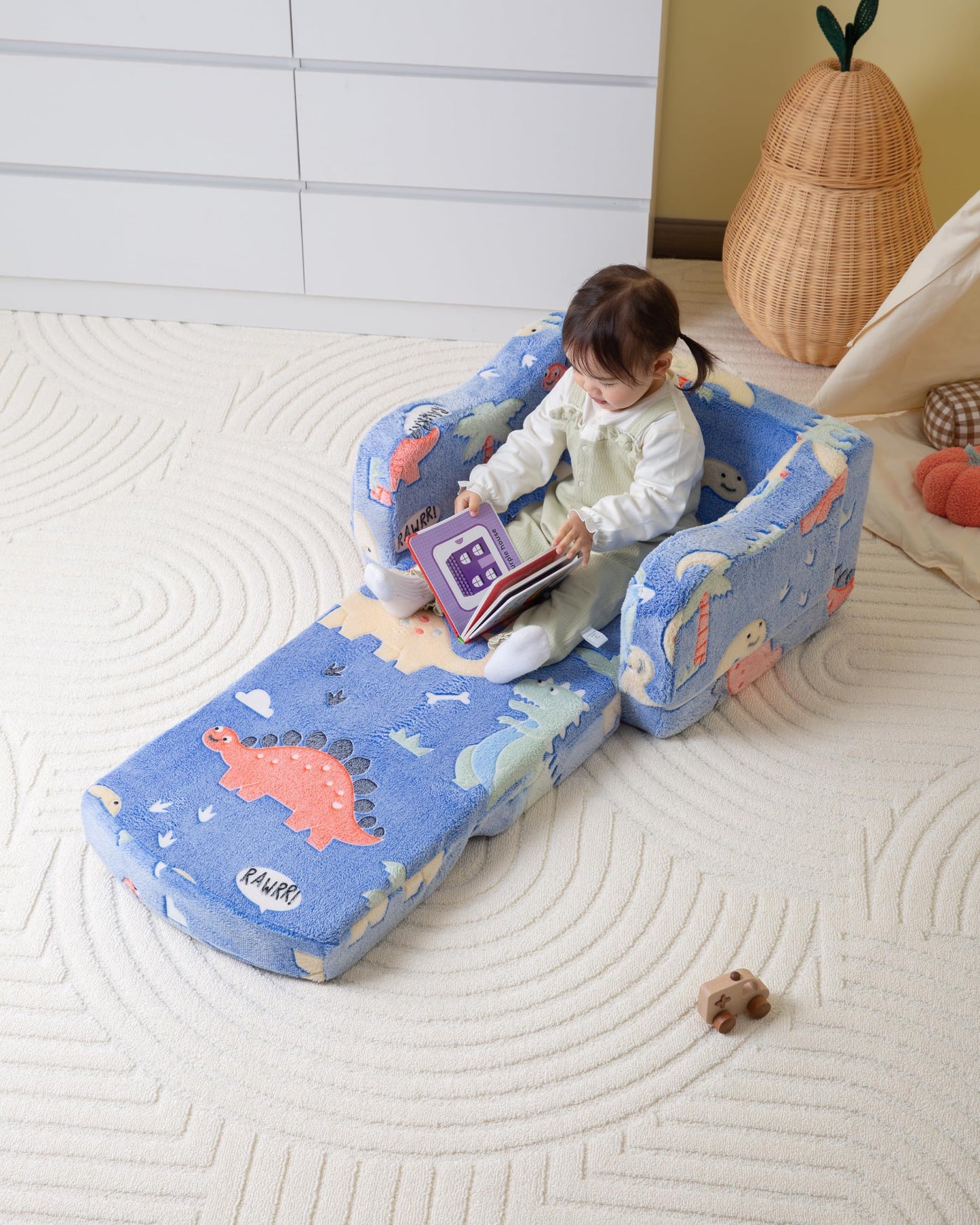 Thick Comfy Toddler Chair and Couch for Kids,2-in-1 Soft Plush Fold Out Sofa for Children,Convertible Couch to Lounger for Toddler