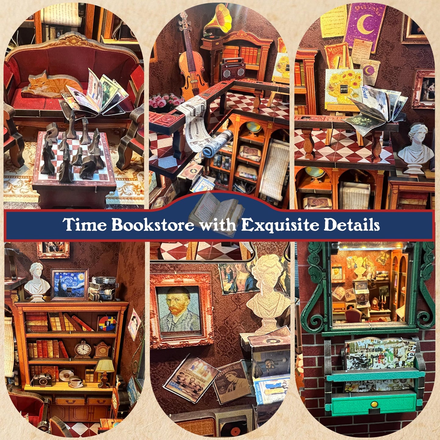 Soothee DIY Miniature House Kit, DIY Book Nook with LED Light | 3D Puzzles for Adults and Teens, Tiny House Building Kits for Bookshelf Decor, Relaxing Gift for Craft Lovers | Timeless Bookstore