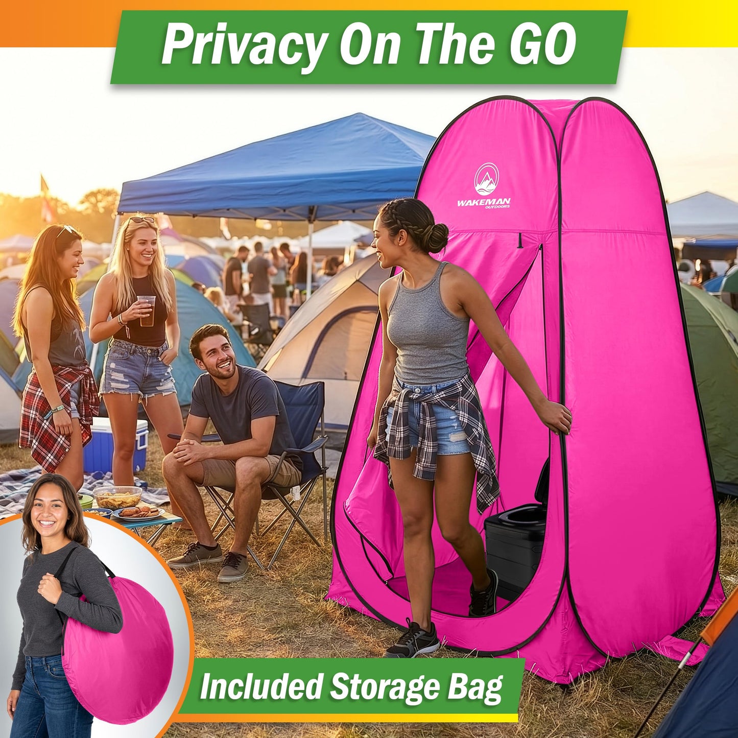 Pop Up Pod - Privacy Shower Tent, Dressing Room, or Portable Toilet Stall with Carry Bag for Camping, Beach, or Tailgate by Wakeman Outdoors (Pink)