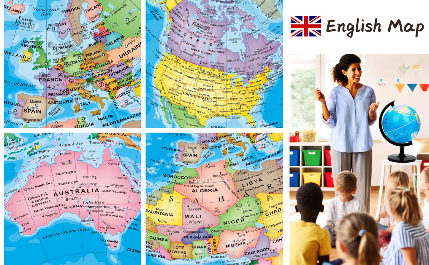 Exerz 12" World Globe - Political Map Educational - Self Assembled School Globe for Classroom