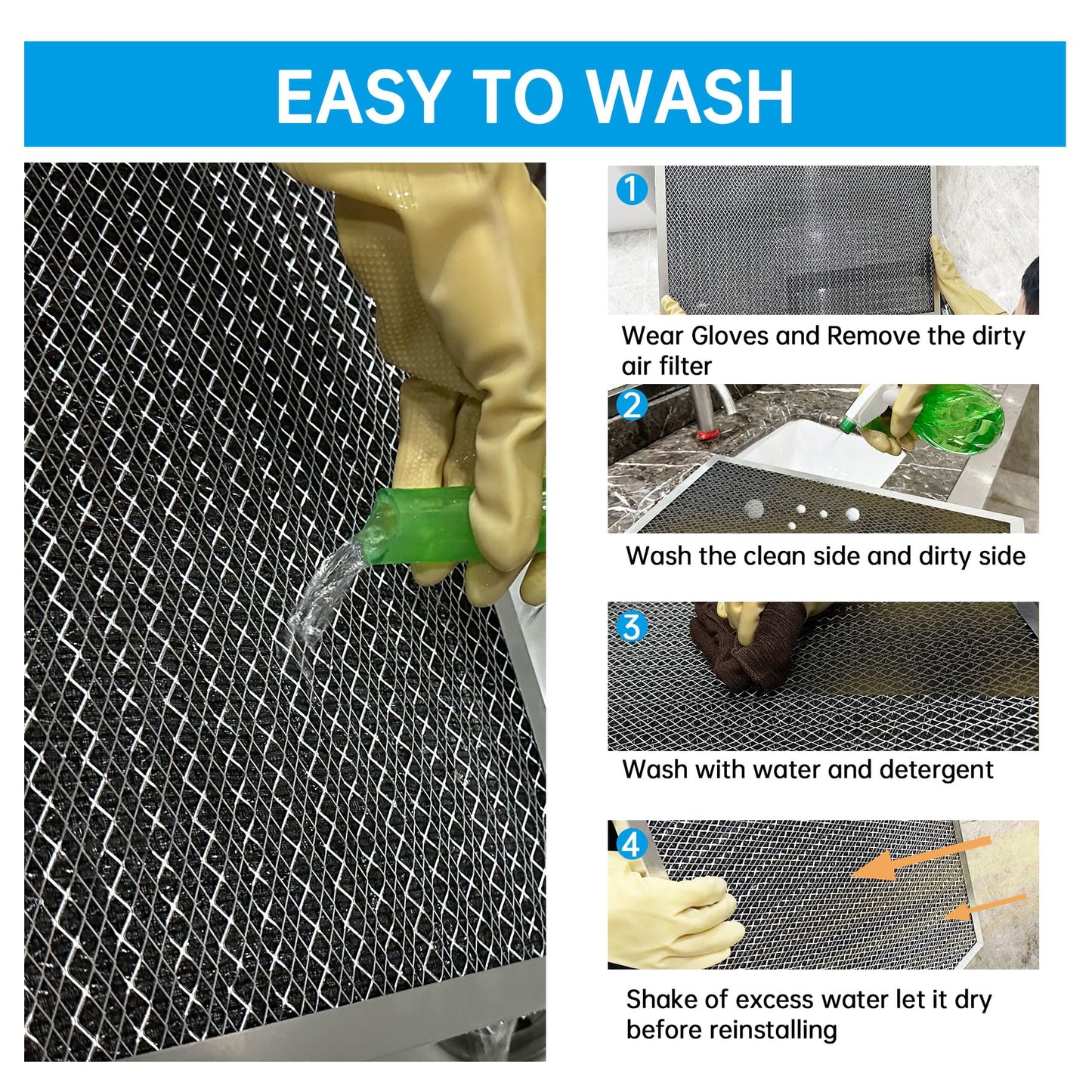 UBeesize 14x14x1 Reusable Electrostatic Air Filter HVAC AC Furnace Filter,MERV 8, Washable, Lasts a Lifetime,Permanent Air Filter,Breathe Fresher,Home And Office(Actual Size:13.5x13.5x0.82 Inch)
