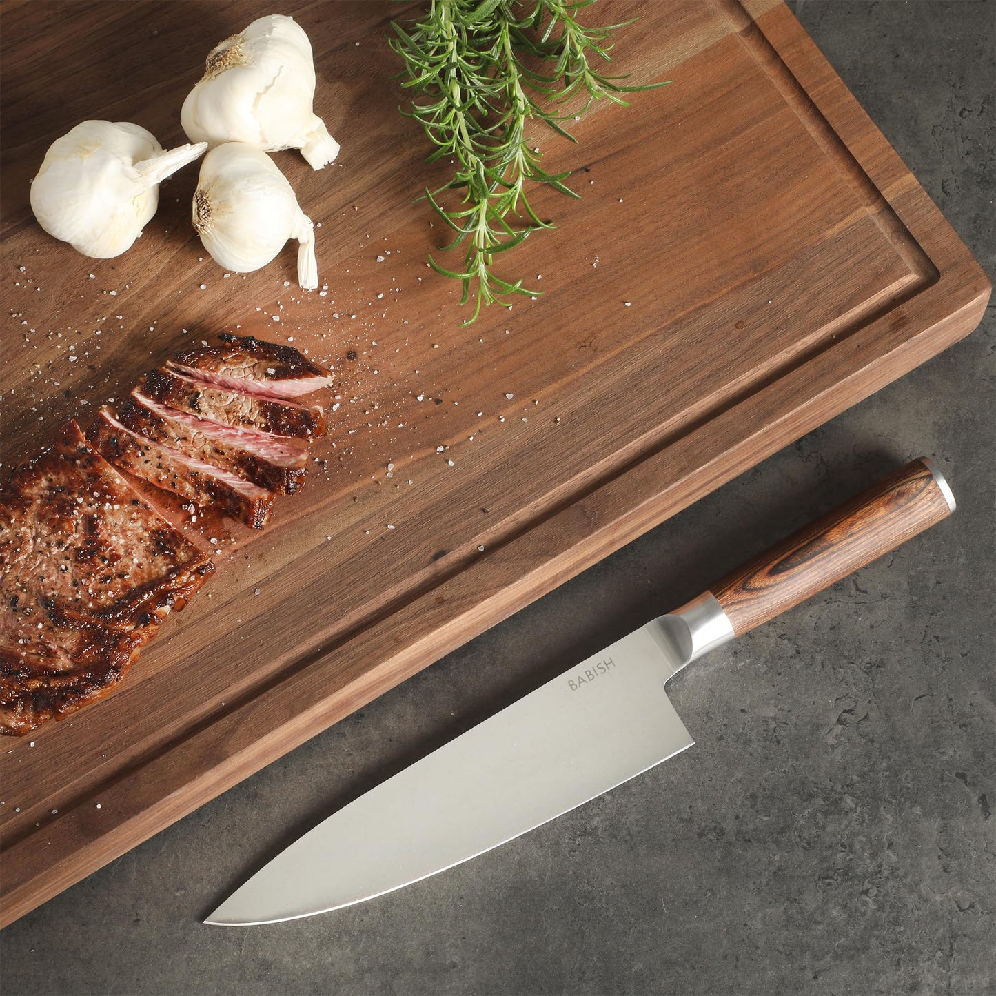 Babish 8-Inch Chef Knife – High-Carbon 1.4116 German Steel Kitchen Knife with Dark Pakka Wood Handle, Full-Tang Razor Sharp Chef’s Blade for Chopping, Slicing, Dicing & Everyday Prep
