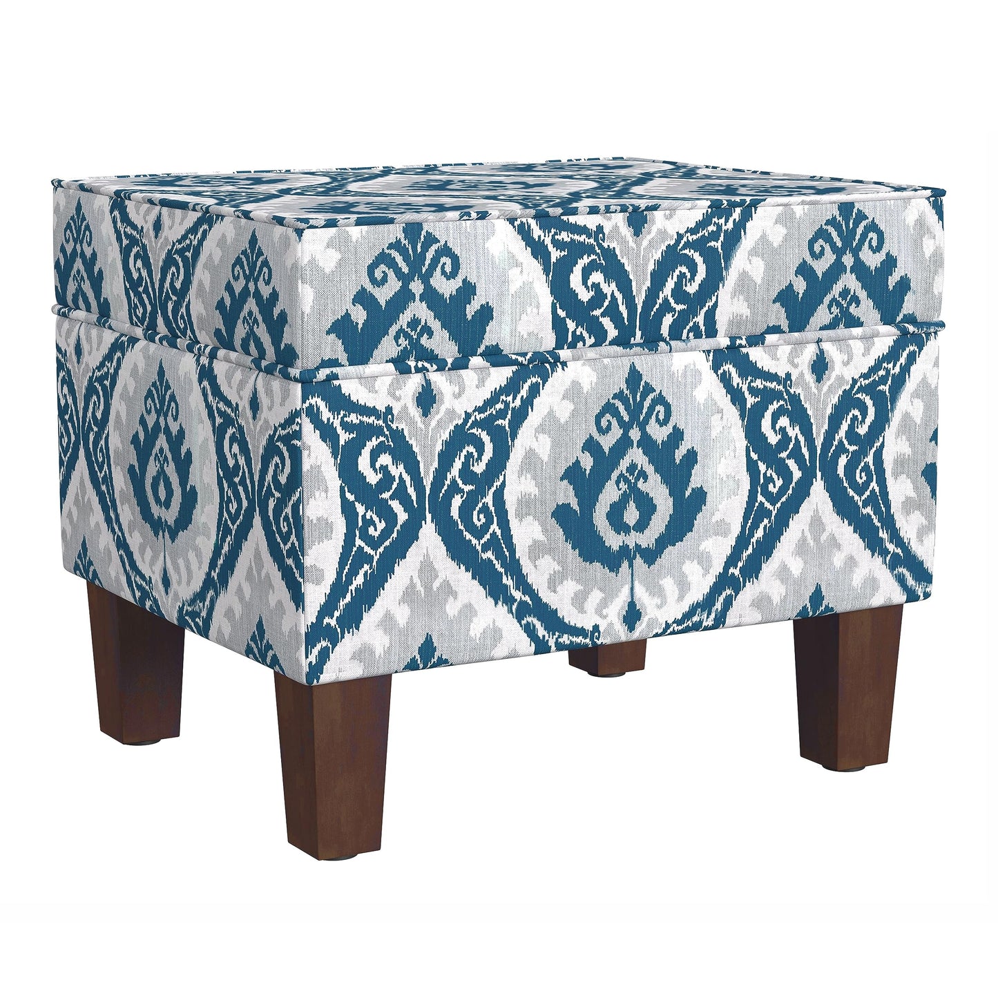 Homepop Home Decor |K7646-A877| Upholstered Modern Rectangular Storage Ottoman | Hinged Lid Ottoman with Storage for Living Room & Bedroom, Blue Ikat Medallion Print
