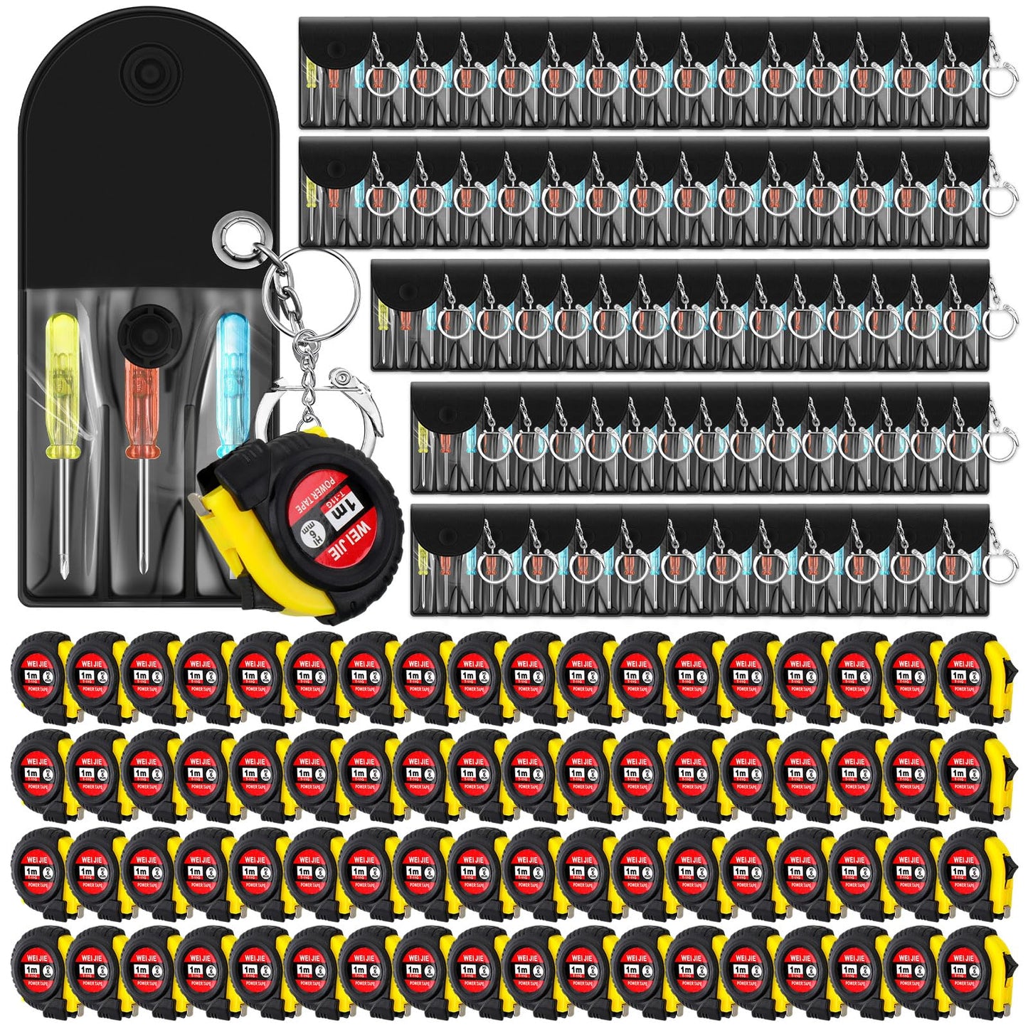 Jutom 48 Pcs Mini Tape Measure Keychain Bulk Mini Screwdriver Keychain Set for Adult Men Party Favors Tool Fathers Gifts