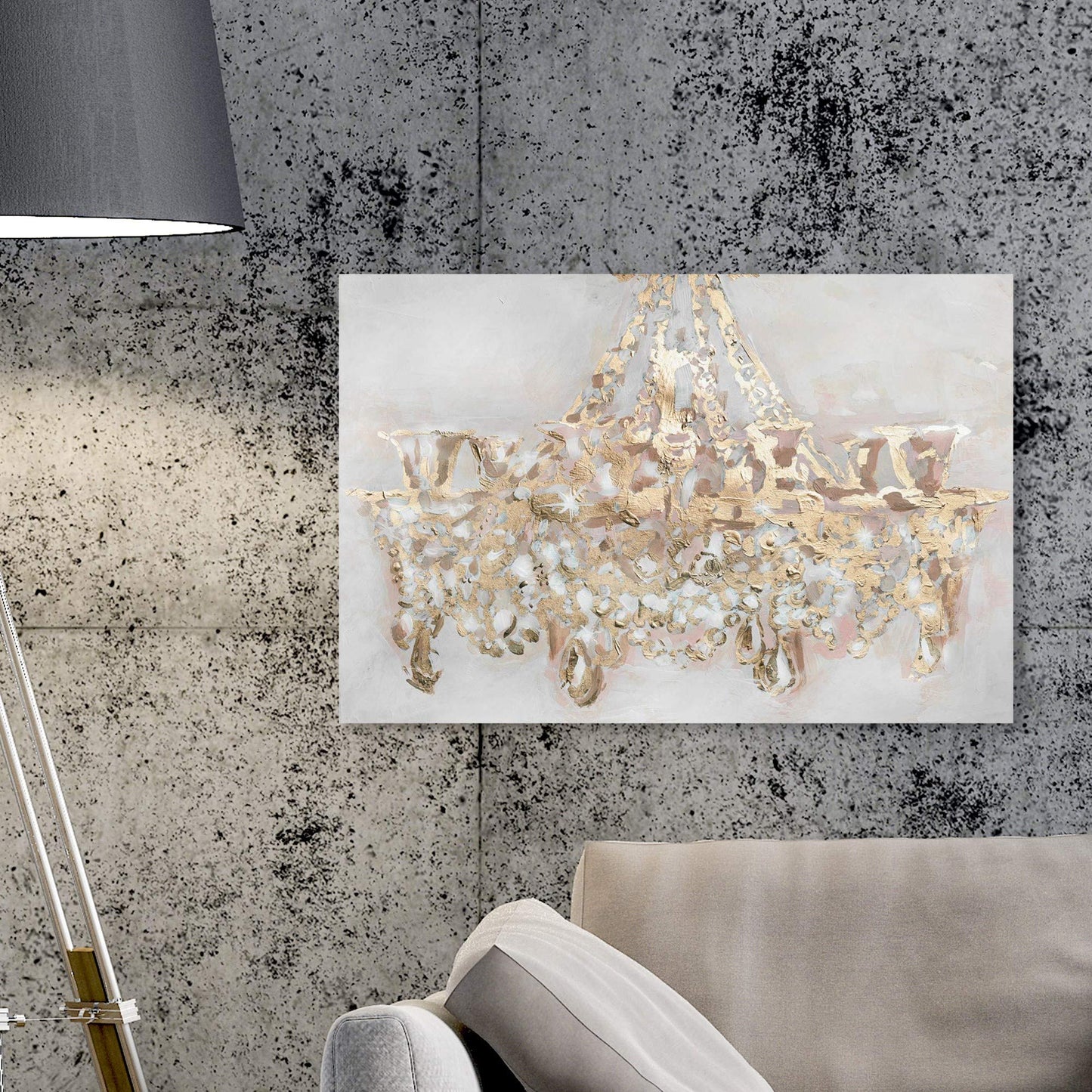 The Oliver Gal Artist Co. Fashion and Glam Wall Art Canvas Prints 'Candelabro' Chandeliers Home Décor, 24 in x 16 in, Gold, White