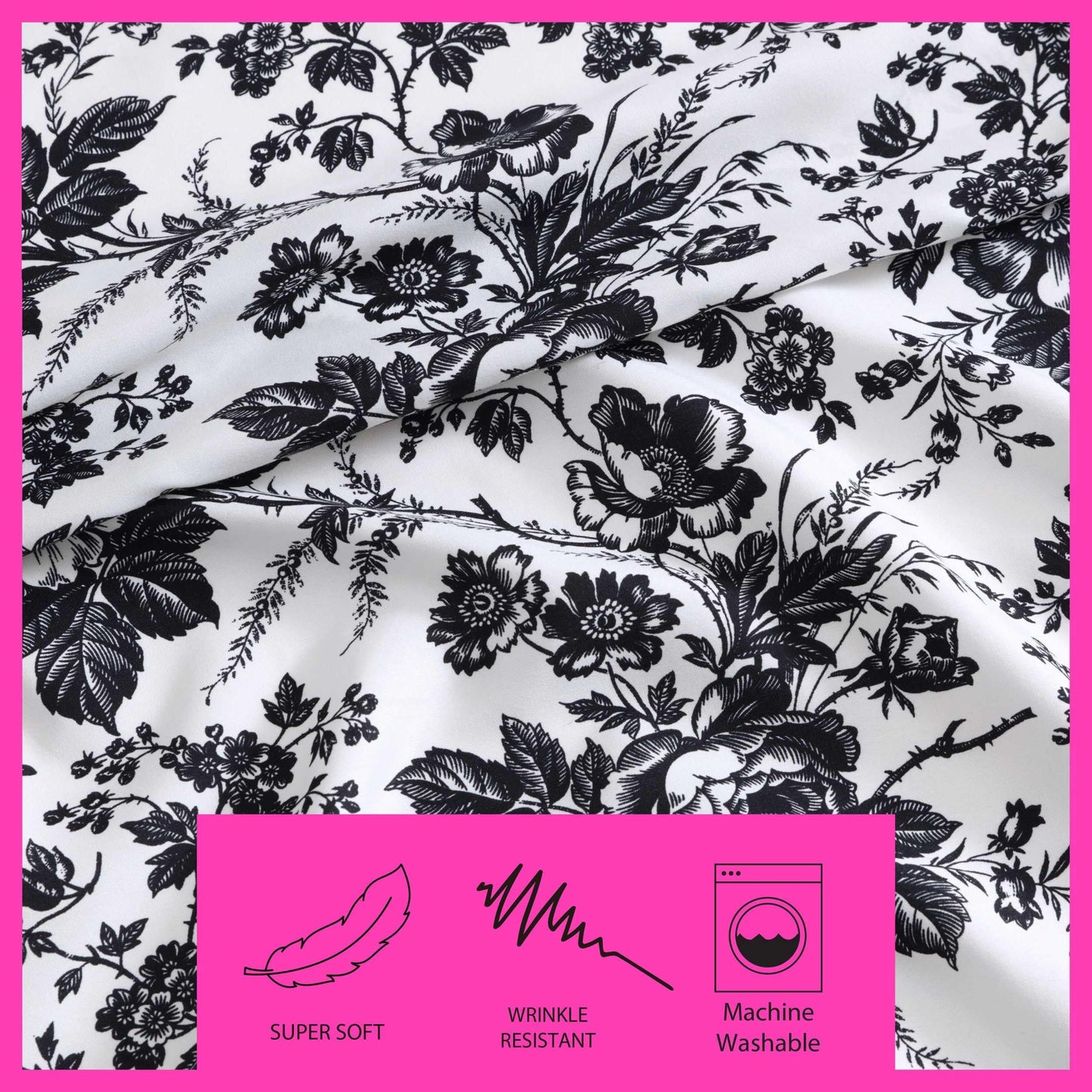 Betsey Johnson - King Bed Sheets, Soft & Lightweight Bedding, Fade & Wrinkle Resistant (Betseys Toile Black, King)