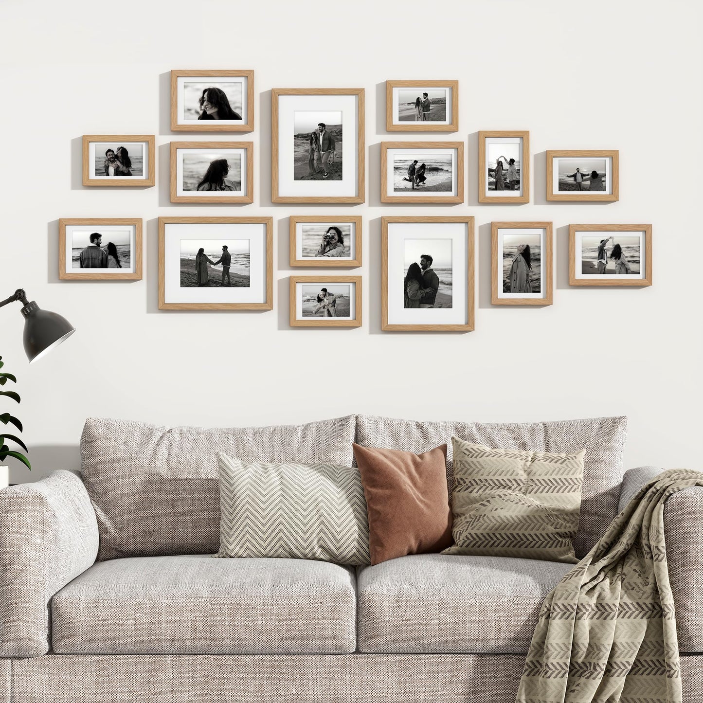 Venusmiles 15 Pack Picture Frames Collage Wall Decor, Gallery Frame Set for Wall Mounting or Tabletop Display, Multi Sizes Including 3pcs 8x10, 6pcs 5x7, 6pcs 4x6, Oak