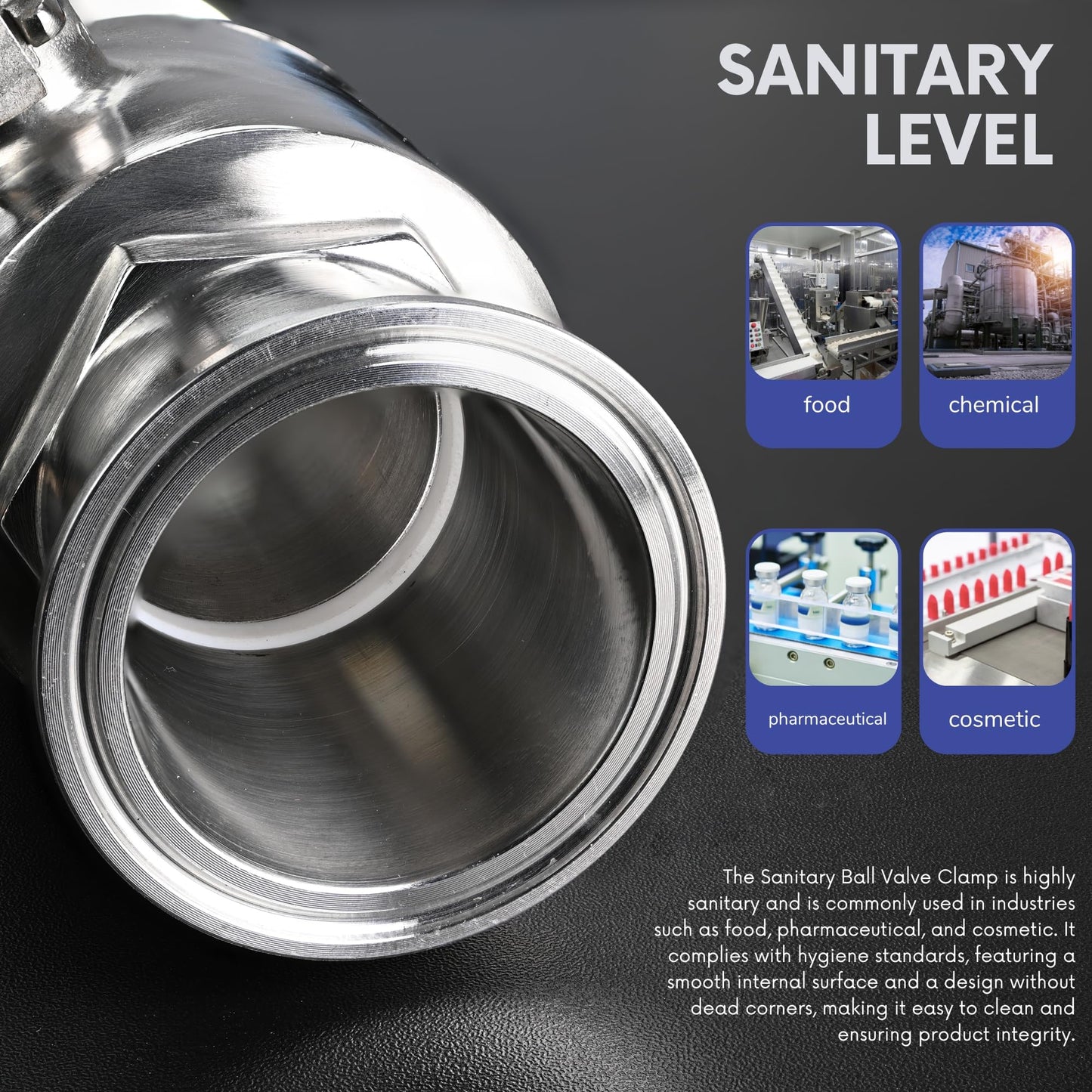 2" Tri-Clamp Ball Valve for home brewing, Stainless Steel 304, 2" Tude OD, PTFE Lined