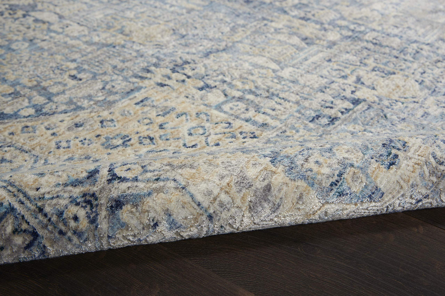 Nourison Silken Weave Vintage Blue/Ivory 2'2" x 7'6" Area -Rug, Easy -Cleaning, Non Shedding, Bed Room, Living Room, Dining Room, Kitchen (2x8)