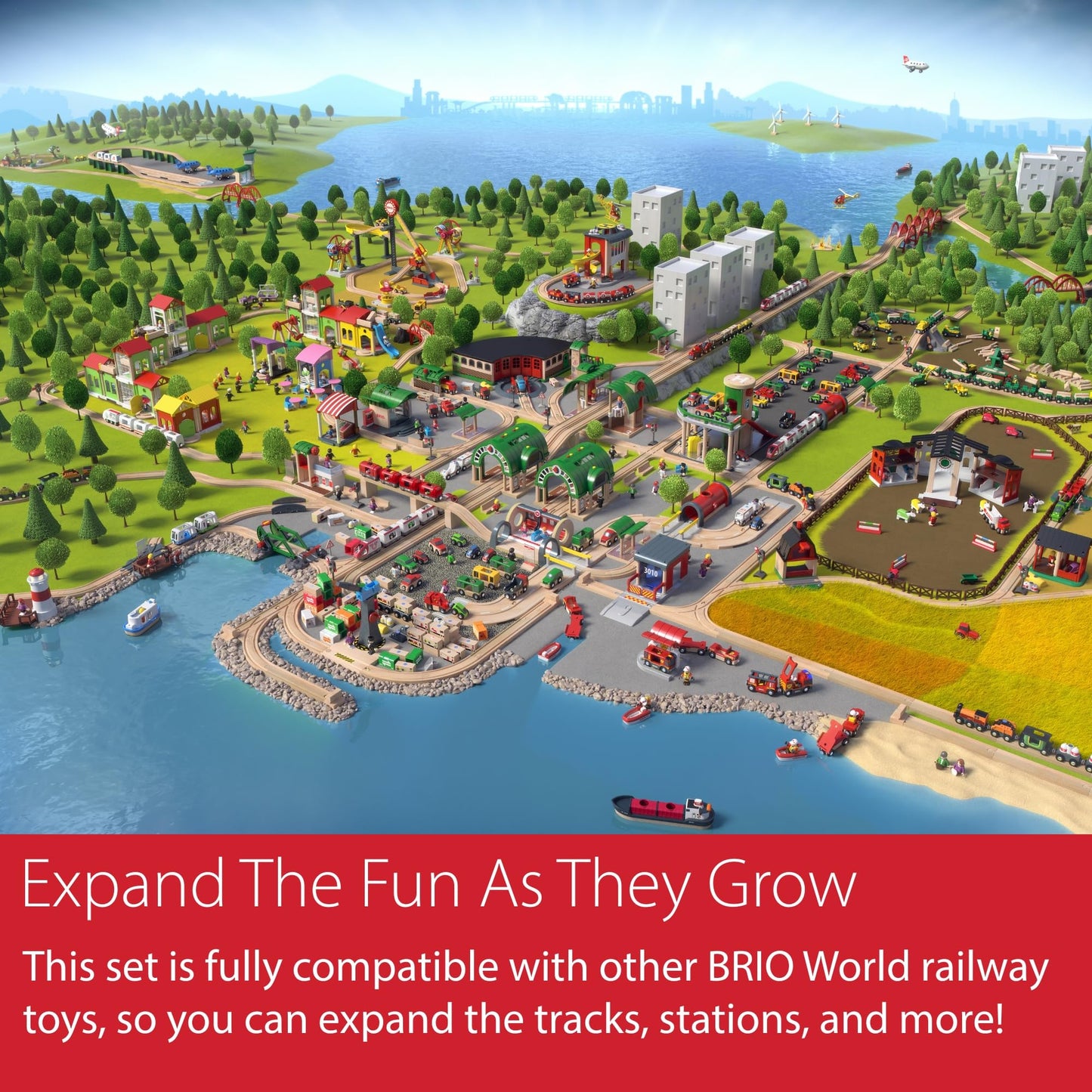 BRIO World Rail & Road Loading Set - 32-Piece FSC-Certified Wood Train Set & Accessories - Special Crane Car, Flatbed, Tracks, & More - Works with All Wooden Railway Sets - Fun Play for Ages 3+